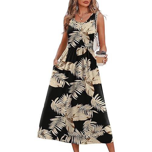 WIHOLL Summer Dresses for Women Flowy Casual Midi Dress Beach Vacation Sundresses with Pockets