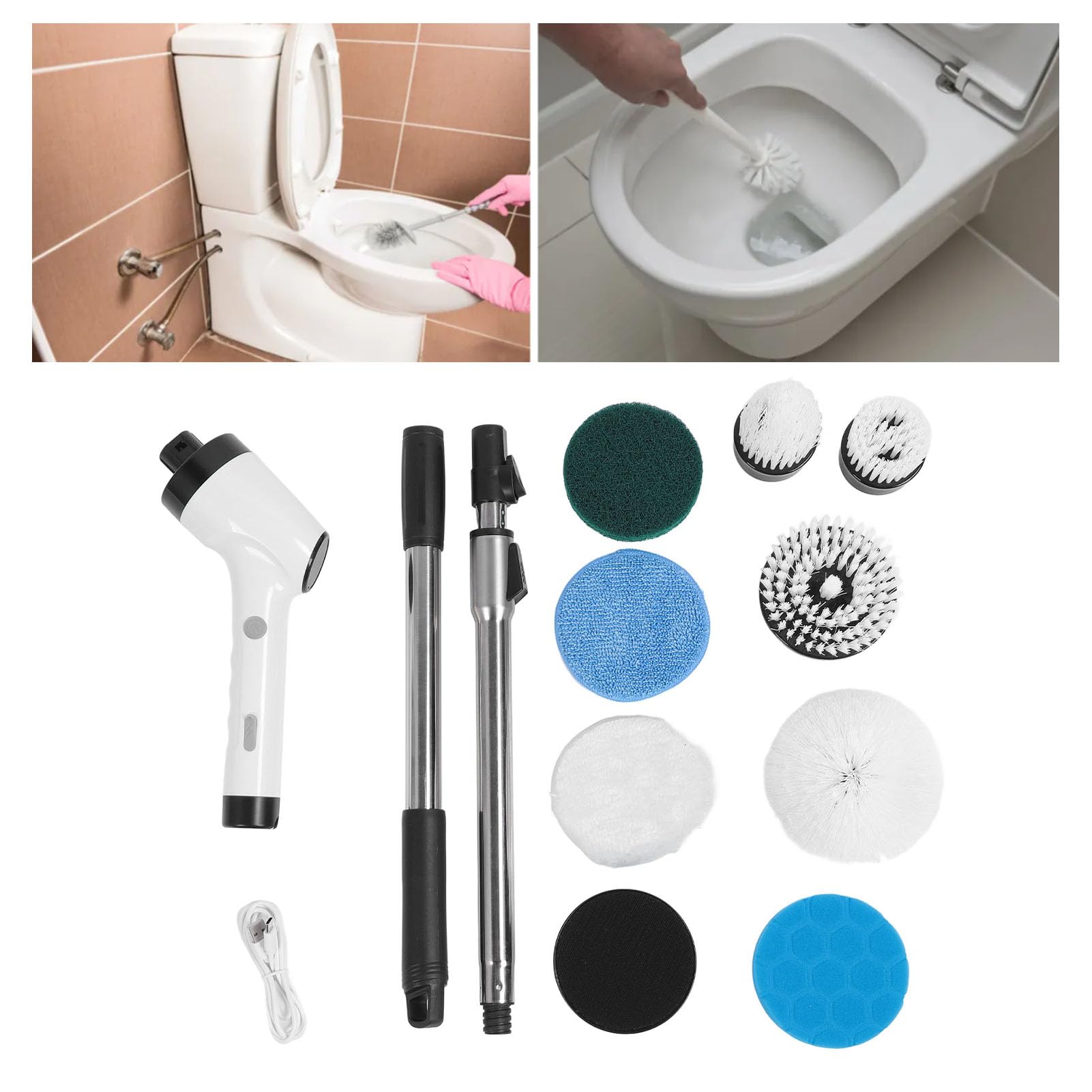 Spazzola Elettrica, Lavapavimenti Senza Fili 8 in 1 con Batteria Ricaricabile da 2500 mAh e Manico Lungo, Motore da 25 W per la Pulizia dei Pavimenti della Vasca delle Piastrelle del Bagno