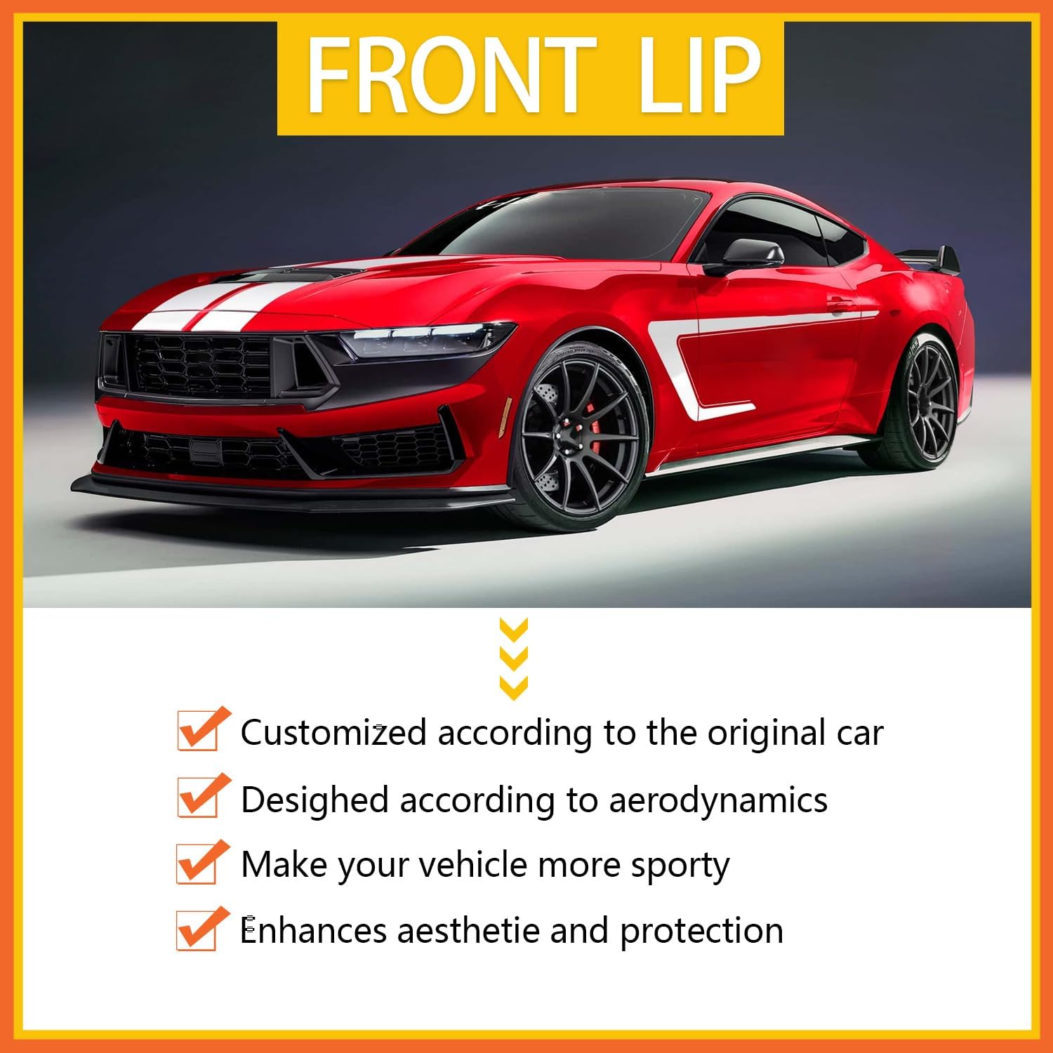 Front Lip Compatibility with 2024 2025 Mustang Front Bumper Lower Diffuser Chin Lip Protection Trim Splitter Spoiler Kit 3PCS (Painted Black)