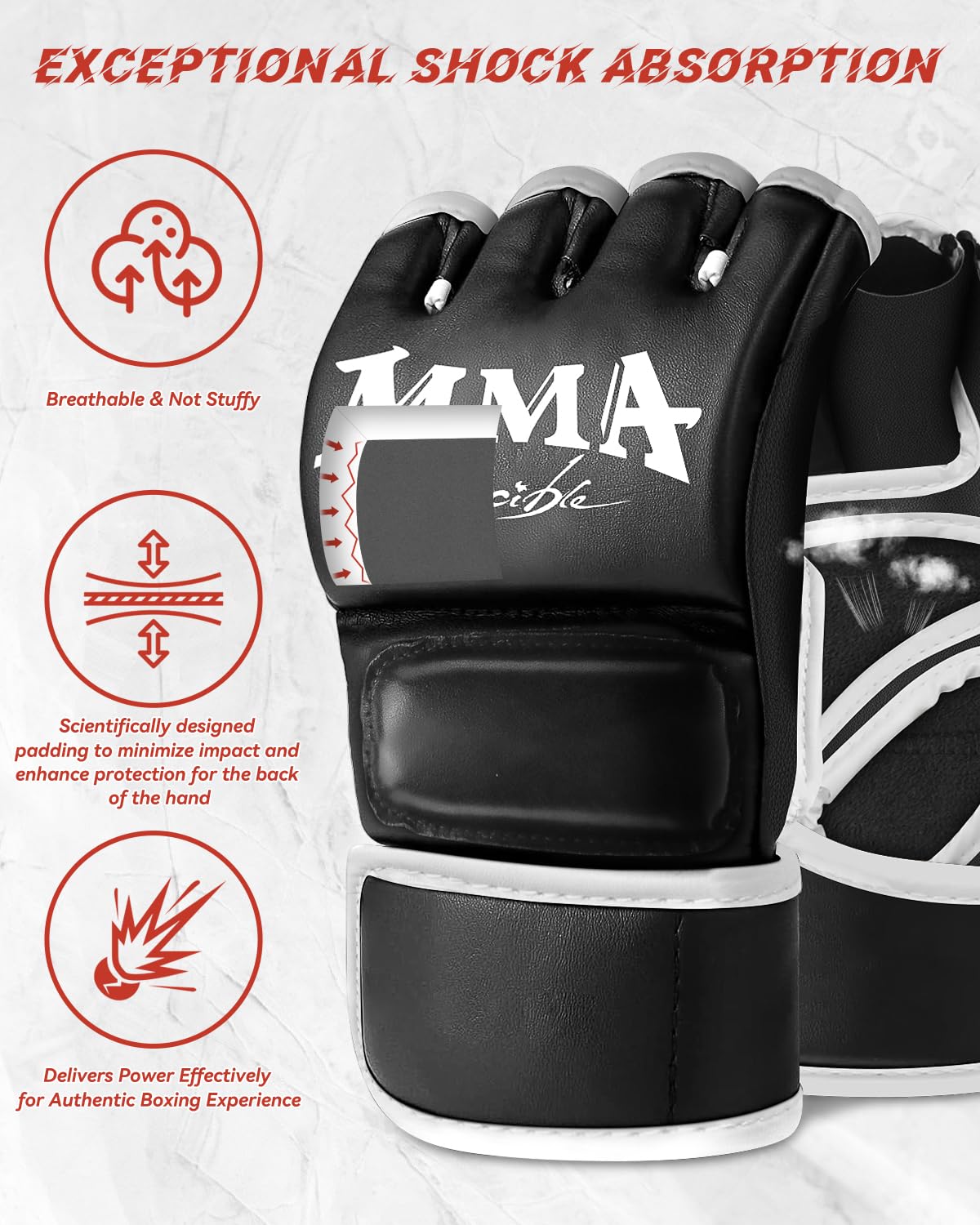 Guantillas MMA y Guantes de Boxeo Semidedos Ajustables Transpirables para Kickboxing Entrenamiento