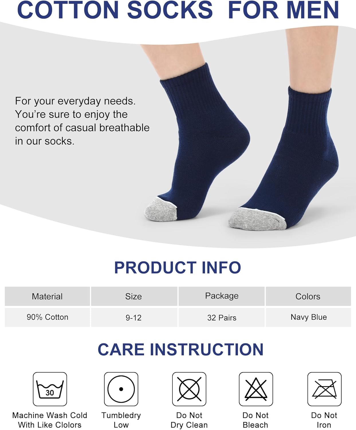 Hicarer 32 Pairs Men Cotton Socks Bulk Athletic Thick Cushion Ankle Socks for Men Women Homeless