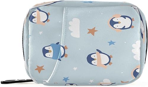 xigua Pastillero lindo de pingüinos de viaje de 7 días, bolsa organizadora de pastillas portátil semanal con cremallera para suplemento vitamínico,