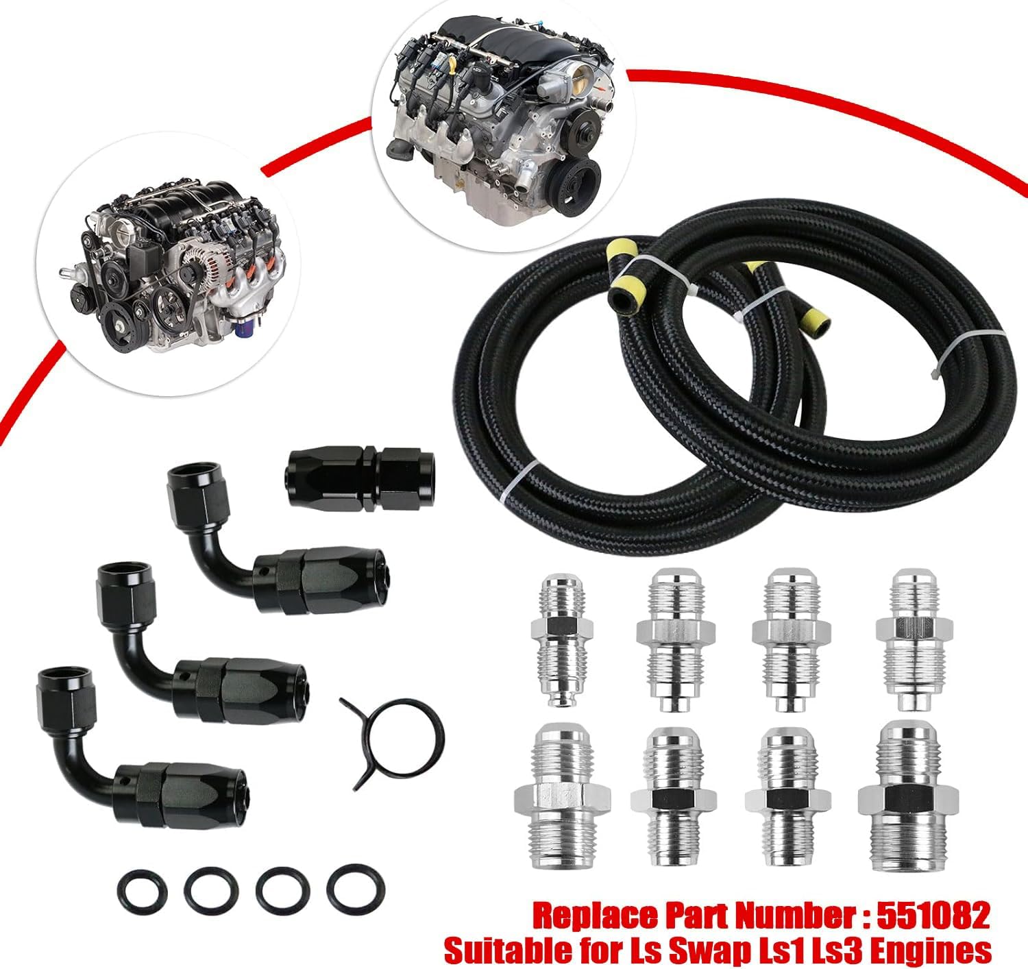 Universal Power Steering Pump Hose Kit return to reservoir Hose Kit 551082 AN6 Power Steering Pump Hose Fitting Kit Fits for LS Swap LS1 LS3
