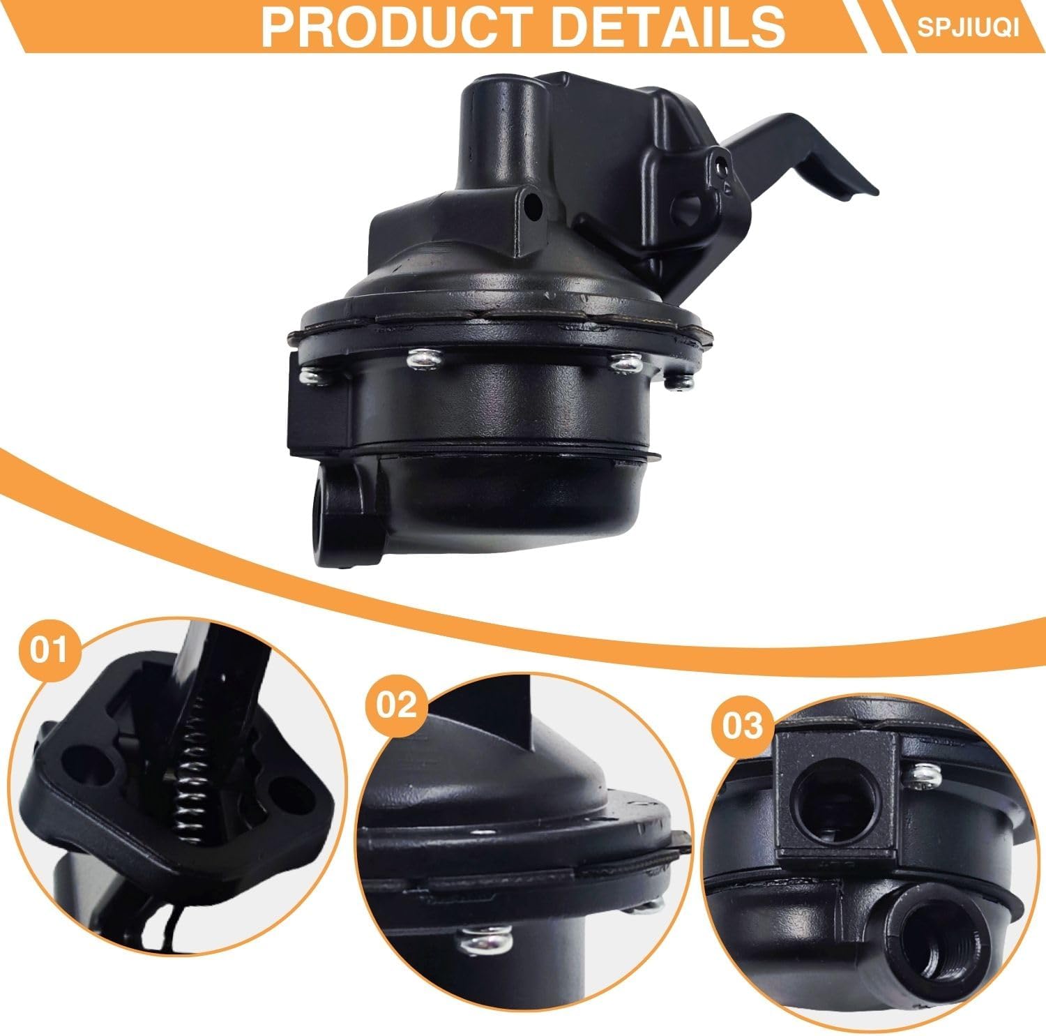 Performer RPM Series Fuel Pump Replaces Edelbrock 1725 SB Small Block Ford 289-351W Produces 6 PSI 110 GPH 600 HP Up 3/8" NPT Inlet/Outlet
