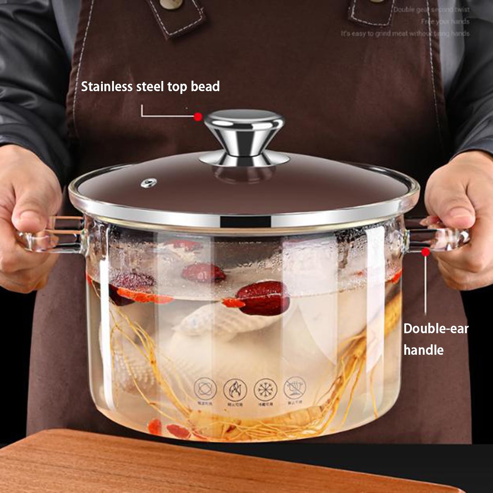 Glastopf for Kochen, hitzebeständiger Suppentopf, transparenter Auflauf | Suppenschüssel mit Deckel , Glastöpfe for Suppe, Milch, Nudeln(1.8L)