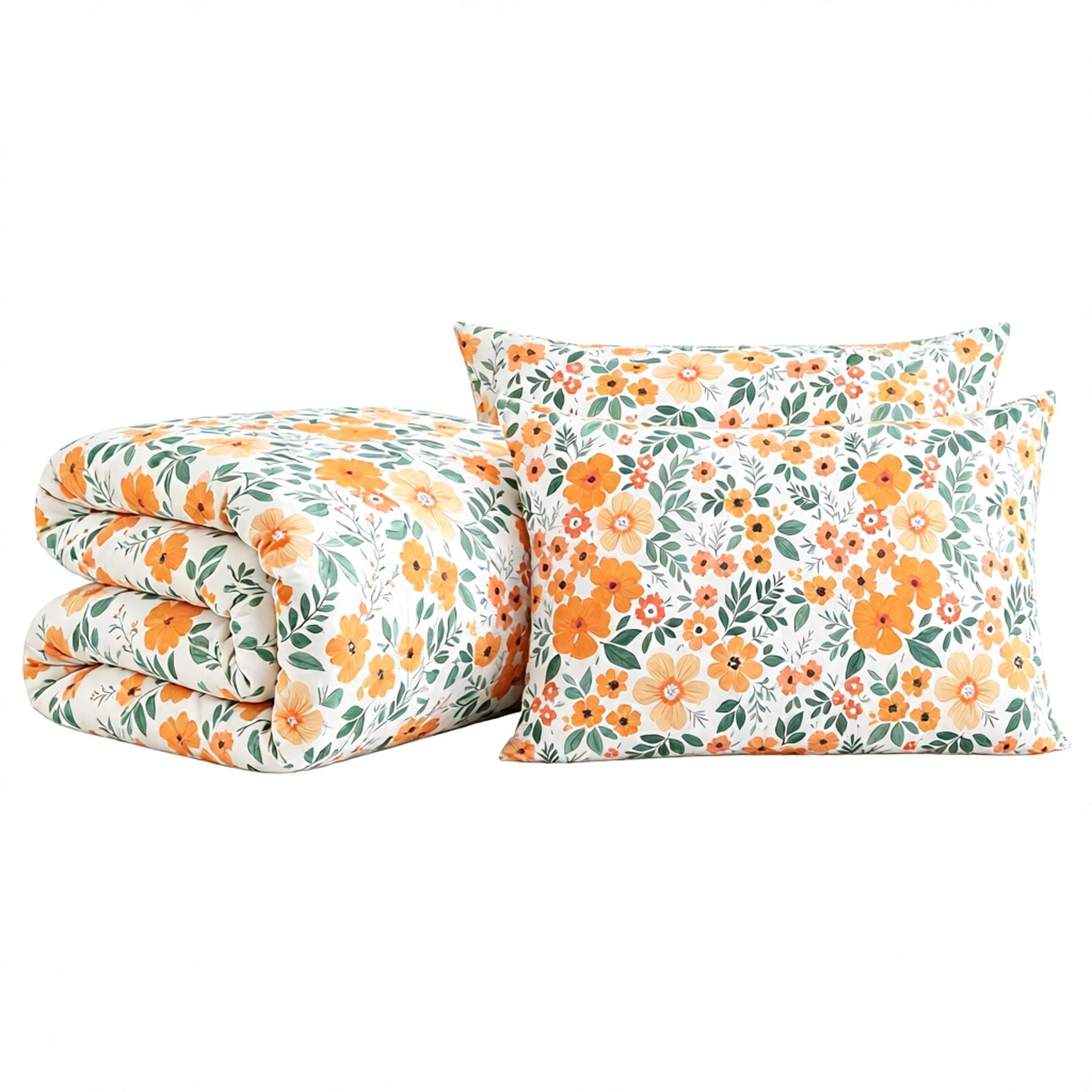 Generisch Blumen Bettdecke Mikrofaser-Bettwäscheset Orange 135x200
