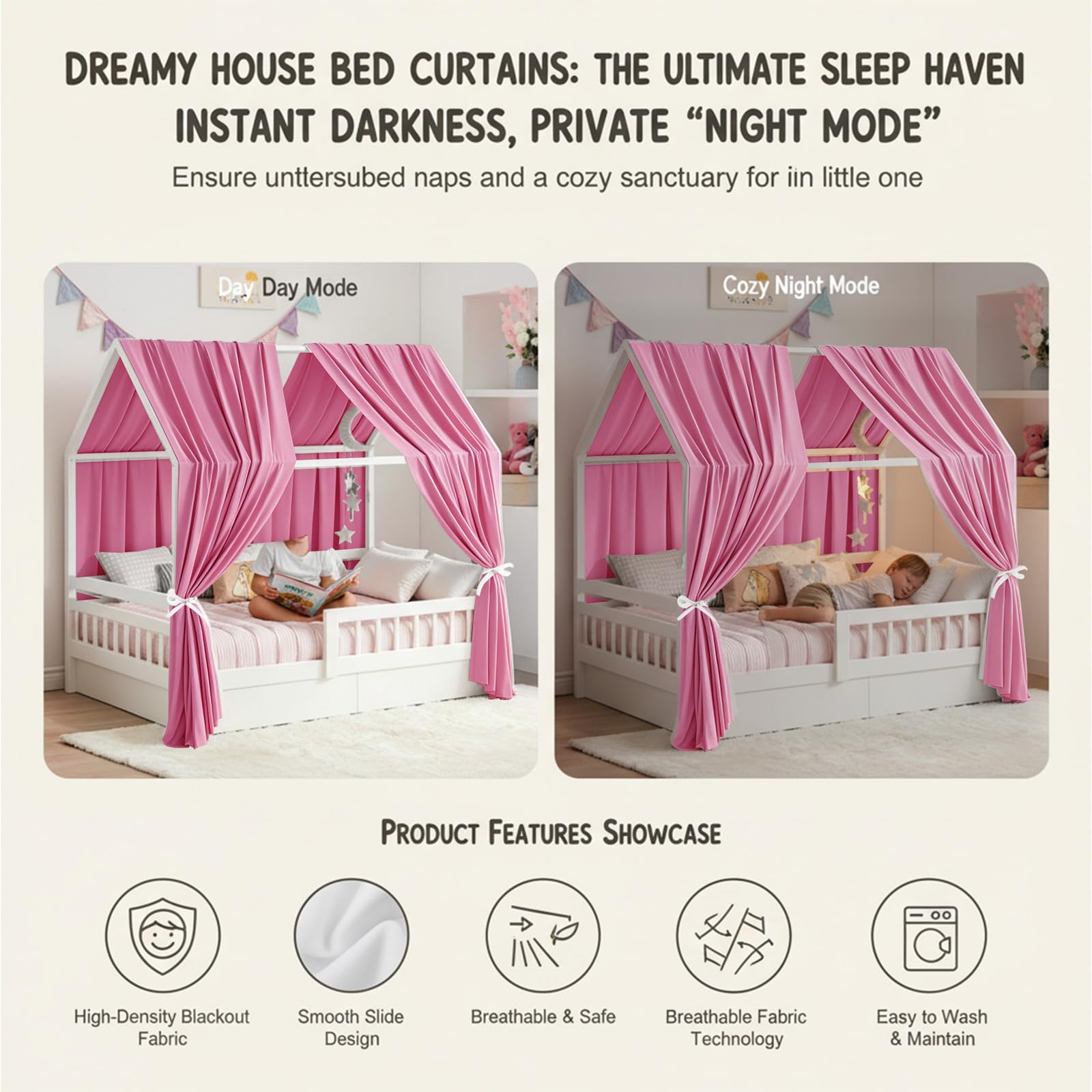 Dosel De Cama Casera Rosa, 2 Piezas Dosel De Cama Casera 270 x 67 cm, Cortinas De Dosel para Niñas Y Niños, Infantil Decoración Habitación Infantil