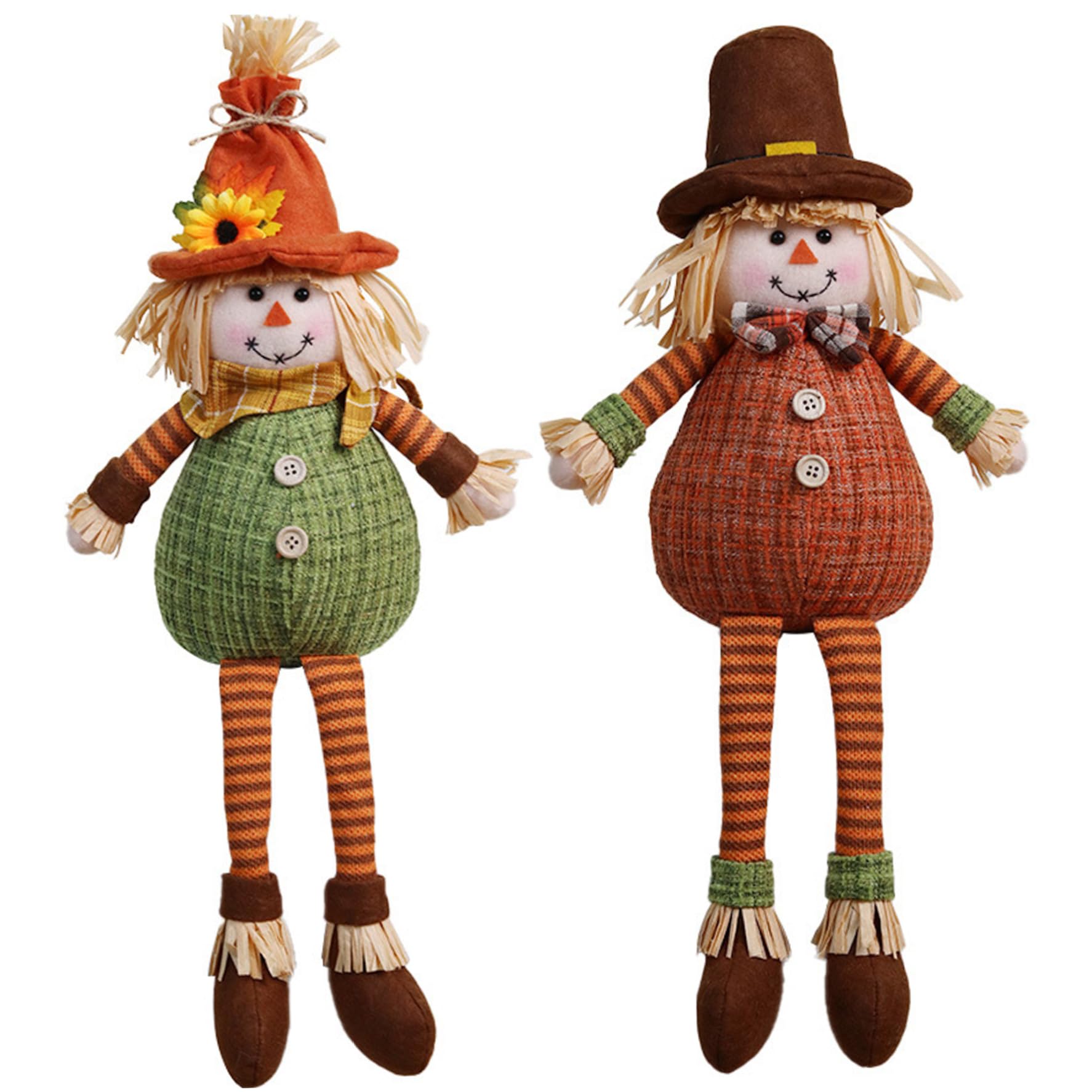 Peosaard Scarecrow Doll 2Pcs Male & Female Long Leg Scarecrow with Clothes & Hat On Cute Festive Polyester Decor for Autumn, Thanksgiving, Harvest, Decor