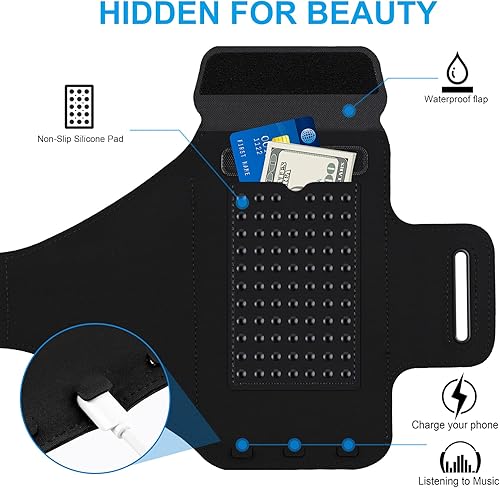 Miniatura 7 de Brazalete para correr con bolsa para auriculares, brazalete para teléfono celular para iPhone 16 15 Pro 14 Plus 13 11 XR XS, Galaxy S24S10