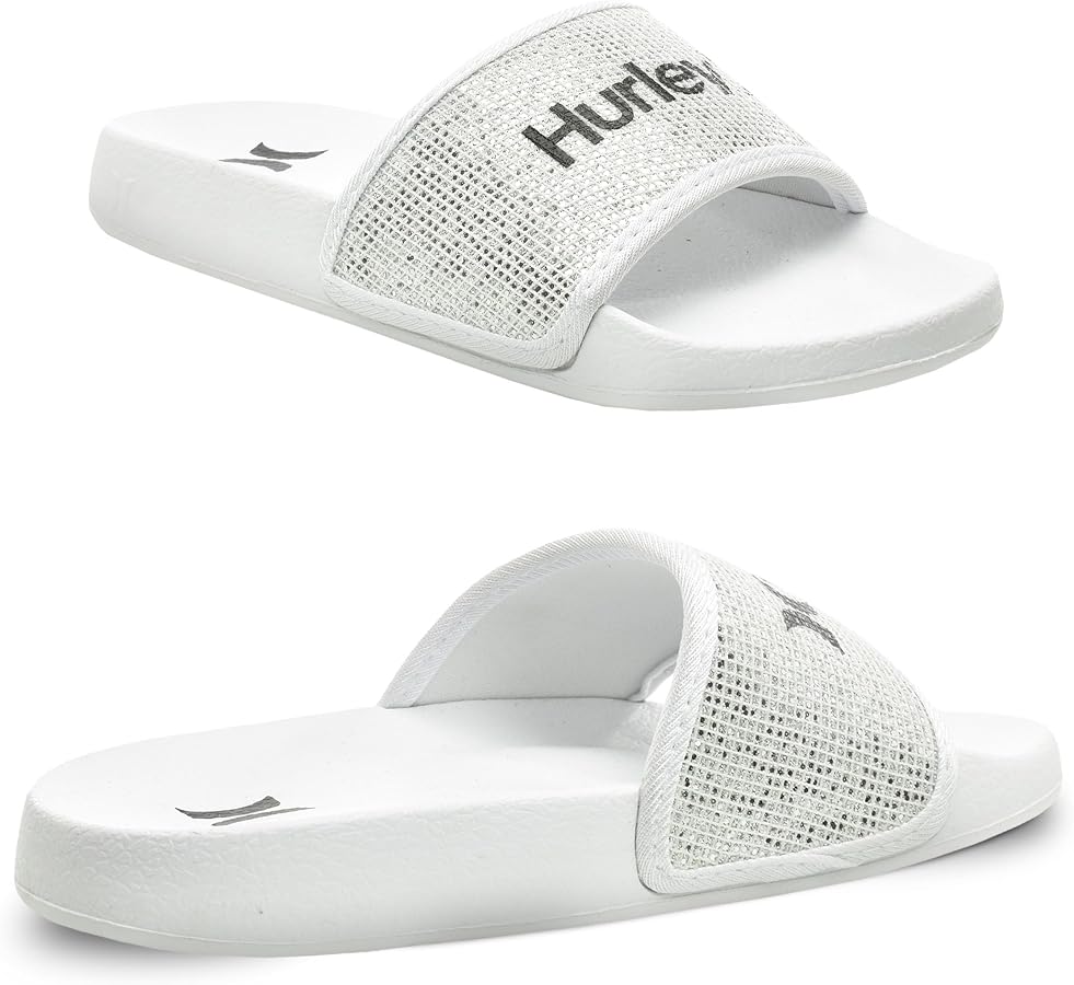 Hurley Cream Slide Sandals with White Logo Accent Amazon.com | Hurley Naia Slides for Girls- Comfortable Slip  main image 4