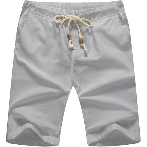 NITAGUT Men's Linen Casual Classic Fit Short Drawstring Summer Beach Shorts