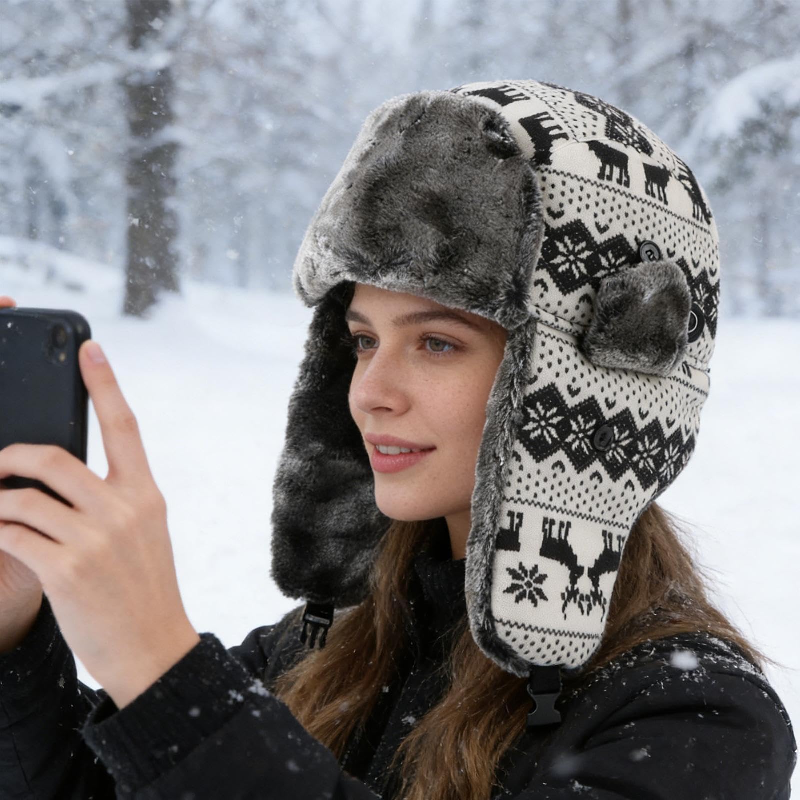 Generisch Berretto invernale Ushanka, triplo livello di calore, con caldo peluche | Copricapo riscaldato per uomini, donne, adulti e adolescenti, per ciclismo, passeggiate e pendolari