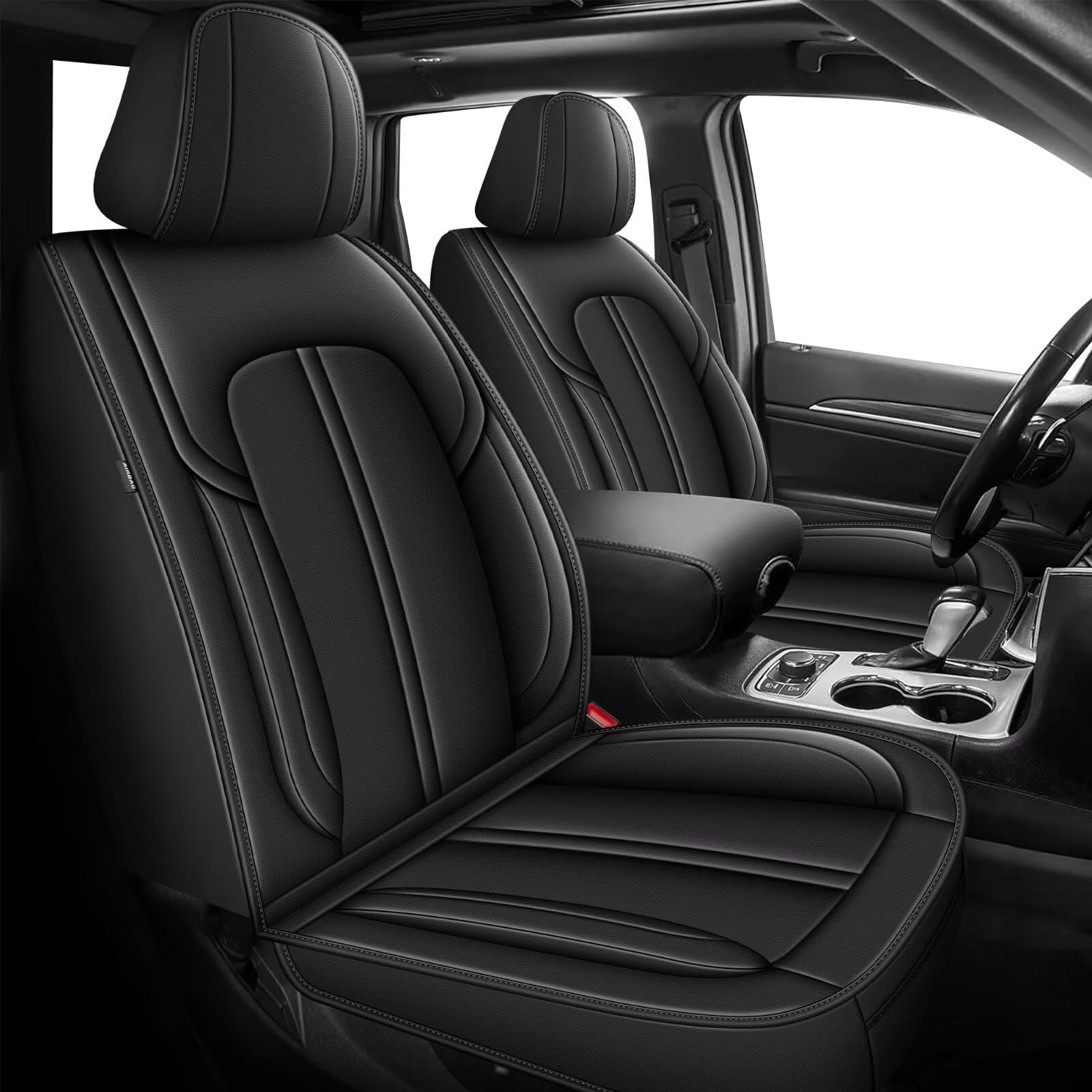 DISUTOGO Custom Leather Front Seat Covers for Jeep Grand Cherokee 2007-2026, Grand Cherokee Front Set Seat Covers Interior Accessories - Black