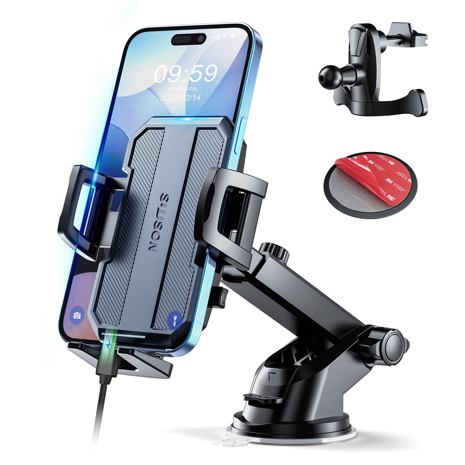 SUUSON Upgraded 3-in-1 Car Phone Holder Mount [Powerful Suction] Phone Mount for Car Dashboard Air Vent Windshield,for All iPhone Android Phone (Blue)