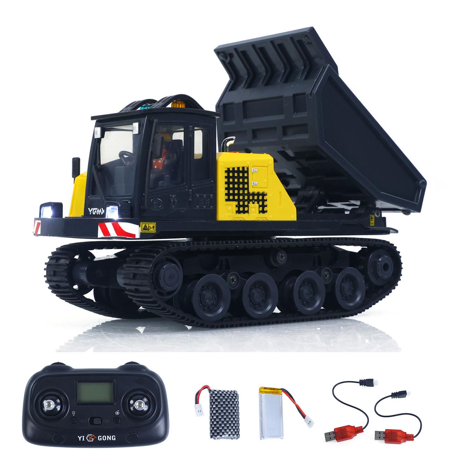 Toucan RC Hobby YG 1/50 T14R Leopard RTR Elektro-Fernsteuer-Kipplaster, Baumaschine, Raupen-Kipplaster, Modell aus Aluminiumlegierung, Ladefläche mit unbegrenzter Drehung nach Links und rechts