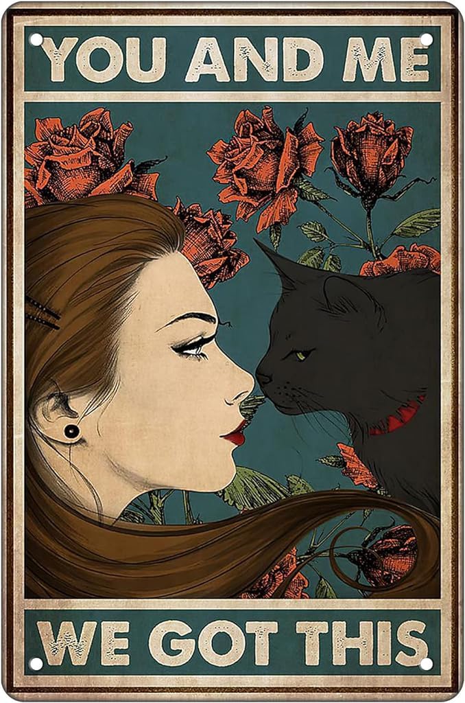 rayprint Black Cat Decor Wall Decor Metal Tin Sign - You and Me We Got This - 8X12 Inch