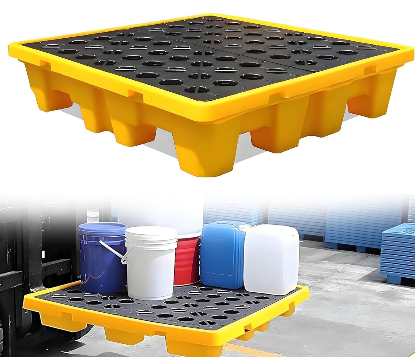 Palette de rétention Anti-déversement avec Orifice de Drainage, Plateforme modulaire étanche, Plateau empilable et détachable pour Garage, Cuisine, sous-Sol et Stockage Industriel (Dimension