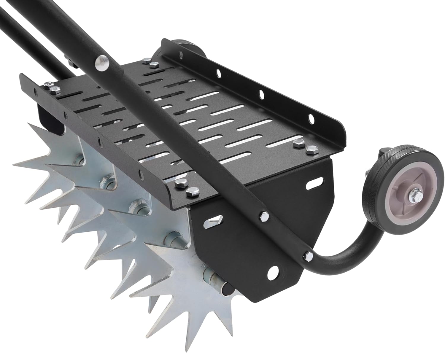 Push Spike Aerator Rolling Lawn Aerator, Rotary Spike Lawn Aerator, Manual Aeration Equipment W/Handle, 2 Wheels, 5 Steel Tines Suitable for Lawns, Garden, Yard Grass Aeration Steel+Plastic