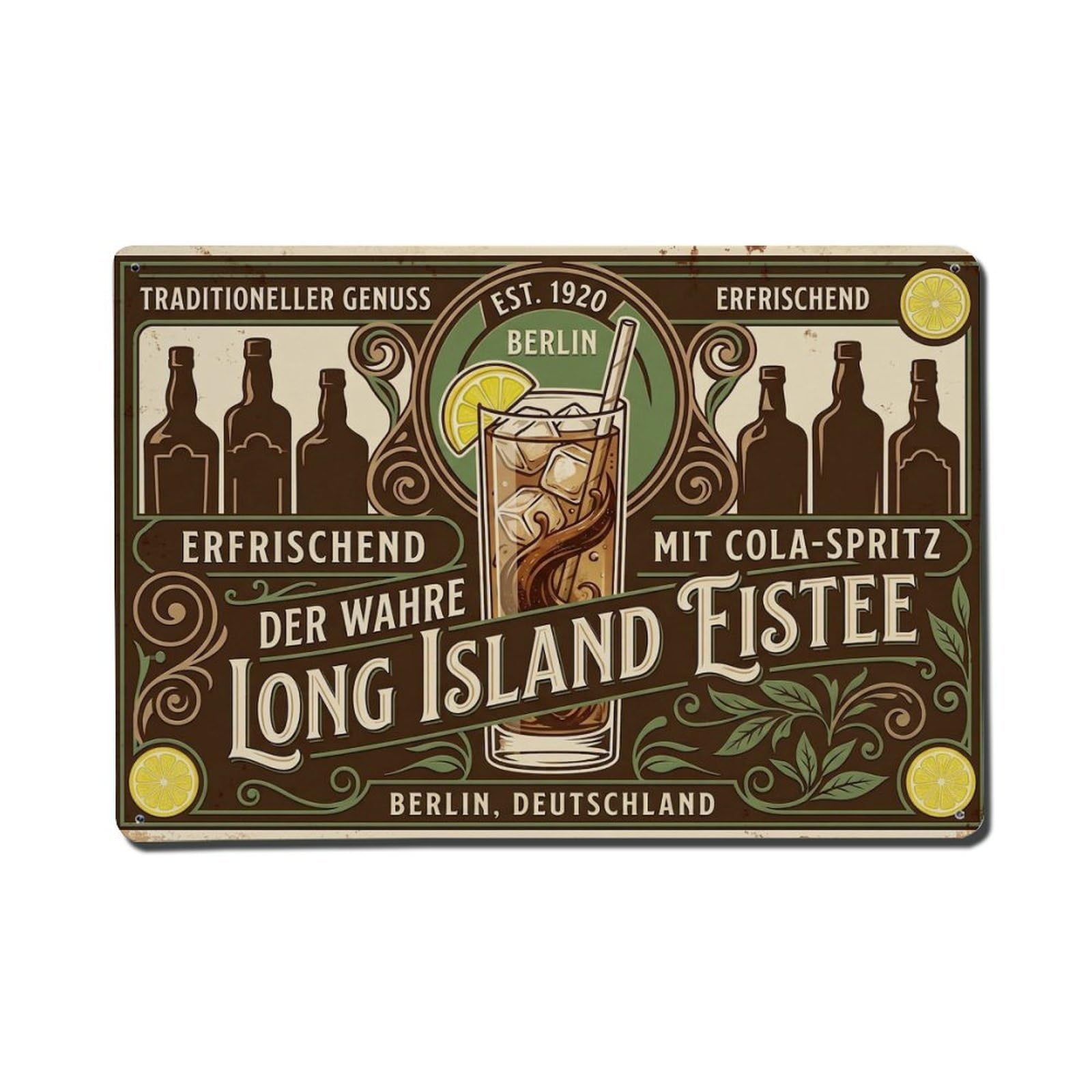 Multi Spirit Tea Cocktail Classic Cocktail Beverage Mixology Metal Tin Sign Plaque Wall Decor for Cafe, Man Cave, Club Bar, Office, Home Garden Round Metal Poster 8x12Inch