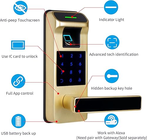 Miniatura 10 de Harfo Smart Door Lock, Keyless Entry Door Lock, Fingerprint Door Lock, Door Locks with Keypads, Full App Control Digital Door Lock, Keypad Lock