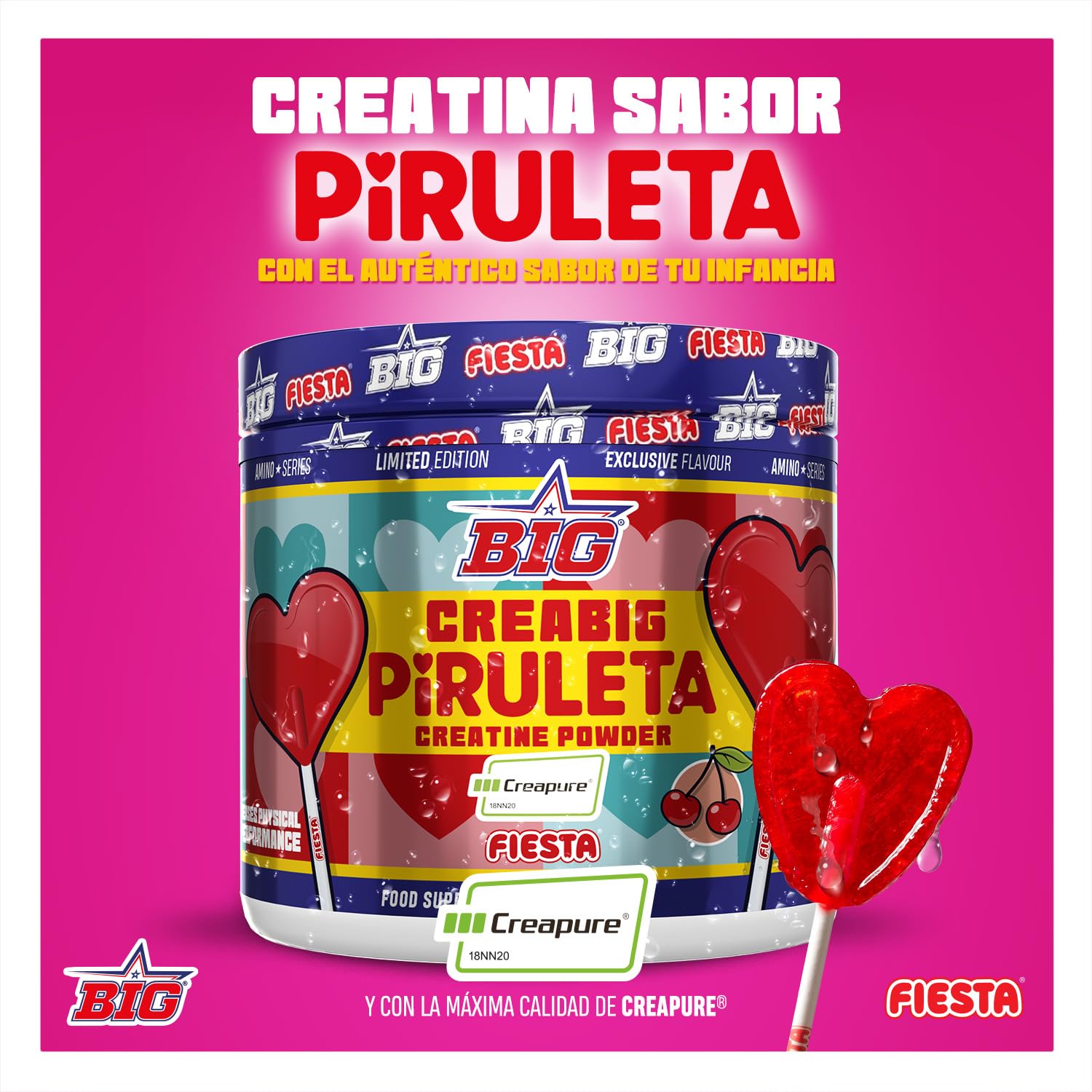 BIG - Creatina Creapure ® - Creatina Monohidratada Creapure en Polvo, Rendimiento Físico y Recuperación - Materia Prima Premium - Monohidrato de Creatina de Rápida Absorción, Vegana (250g, Piruleta) - 2