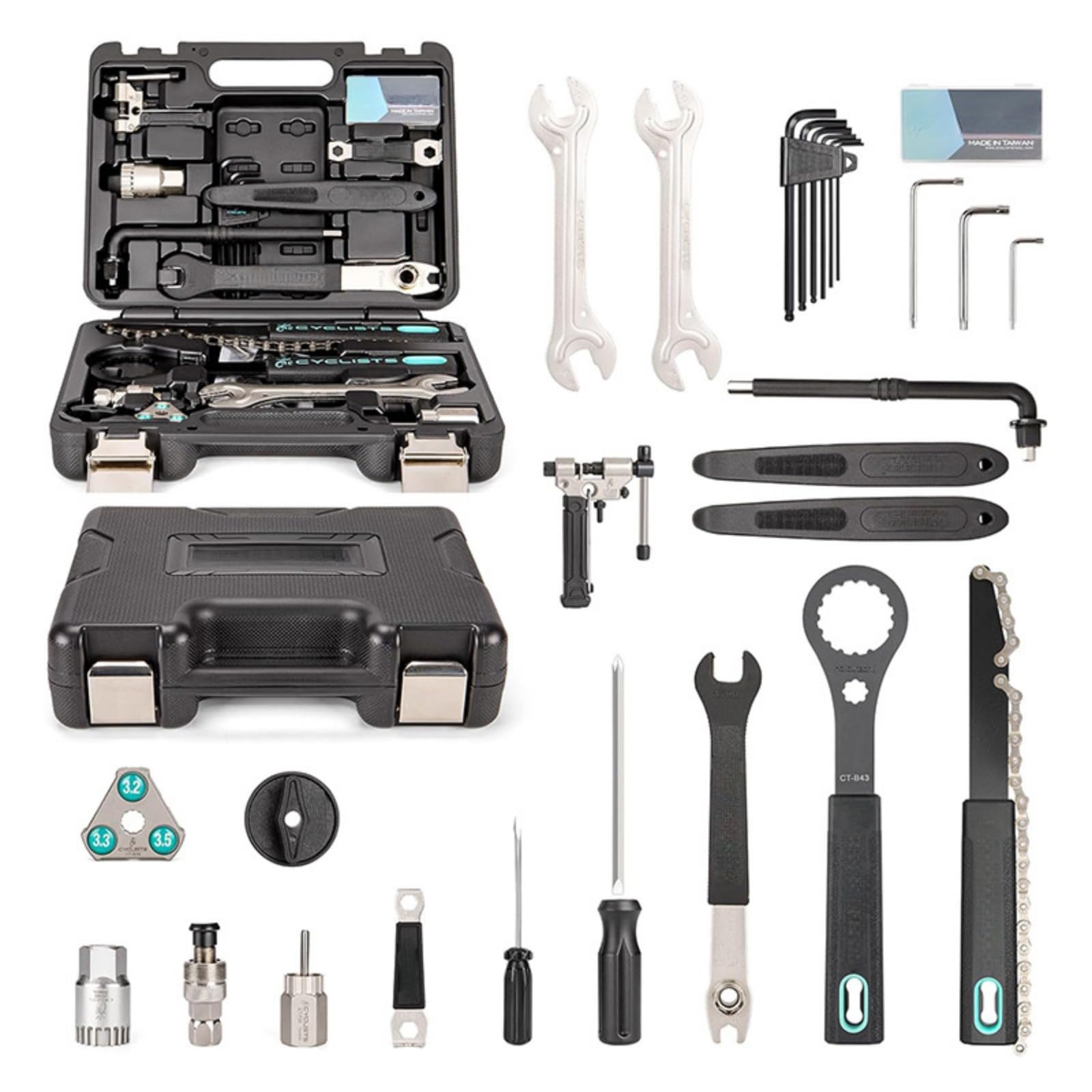 Kit de 22 herramientas de reparación de ciclismo para bicicletas de montaña y carretera, juego de herramientas de mantenimiento con extractor de remaches de cadena, llaves de pedal y herramientas de
