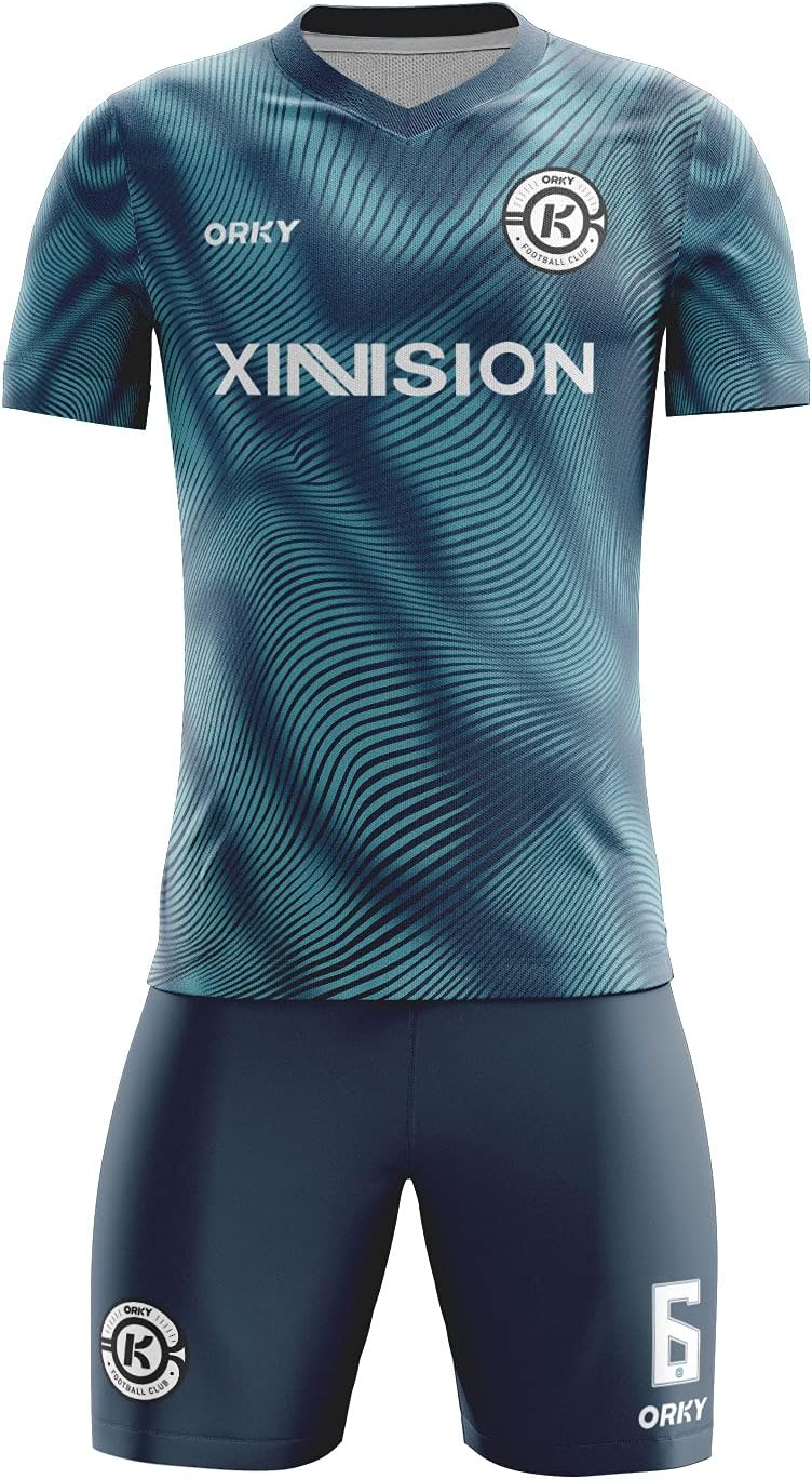 ORKY Kid Customize Soccer Jersey, Personalized Name Number for Boys Girls, Quick Dry Team Sports Uniform Wave