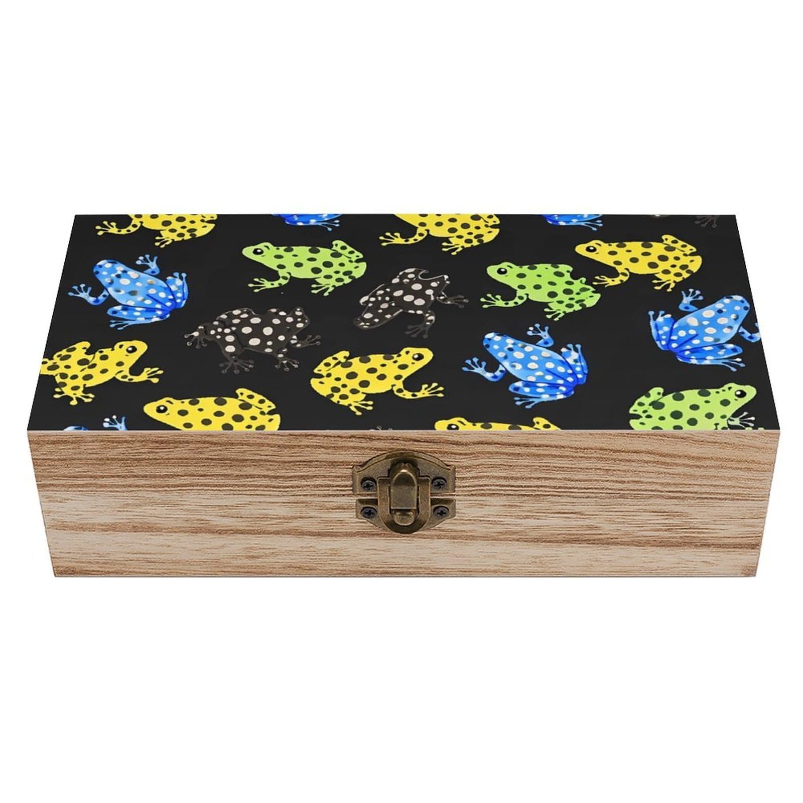 SMAZDFXX Tropical Frogs Black Wooden Storage Box With Hinged Lid Decorative Front Clasp Keepsake Boxes