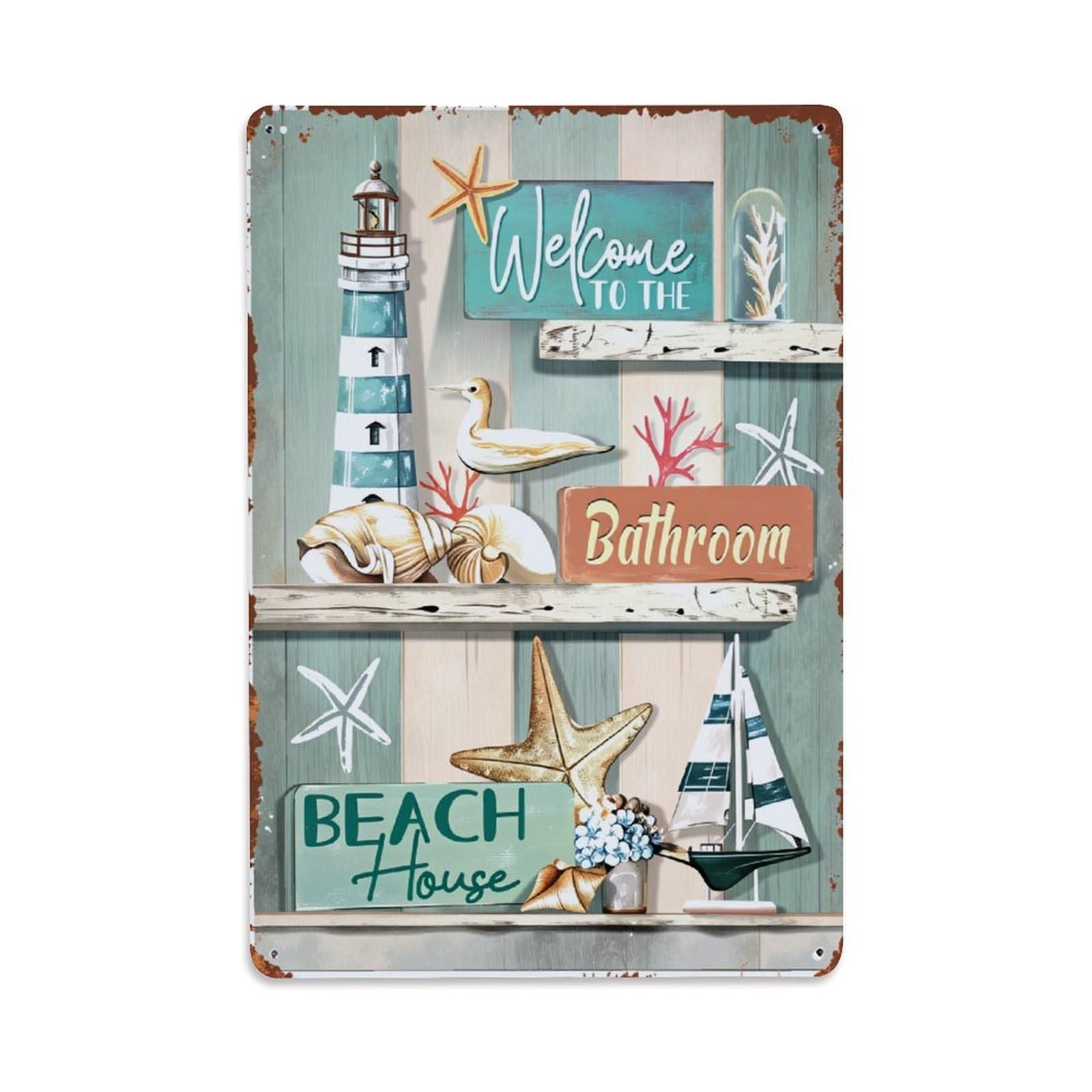 Enderetf Vintage Beach House Welcome Sign Tin Sign Metal Poster, Home Bar Garage Man Cave Cafe Indoor & Outdoor Wall Decoration 8X12inches