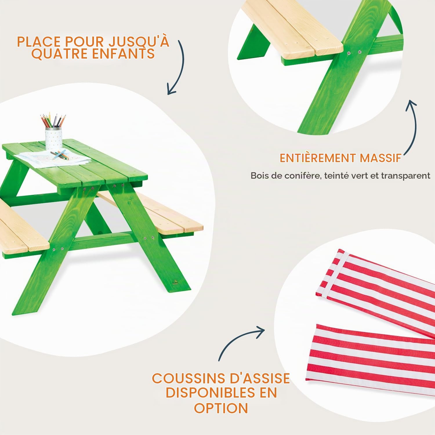 Pinolino Pique-Nique-Table 'Nicki pour 4 - Vert