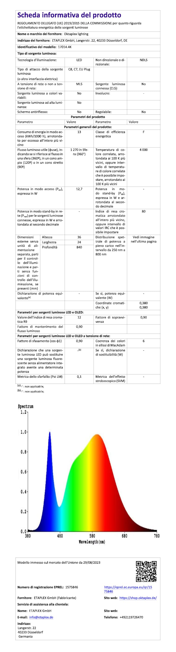 Oktaplex Riga LED sottopensile cucina 84cm bianco neutro 4000K striscia luminosa estensibile sottopensile 1270 lumen 12,7W con interruttore