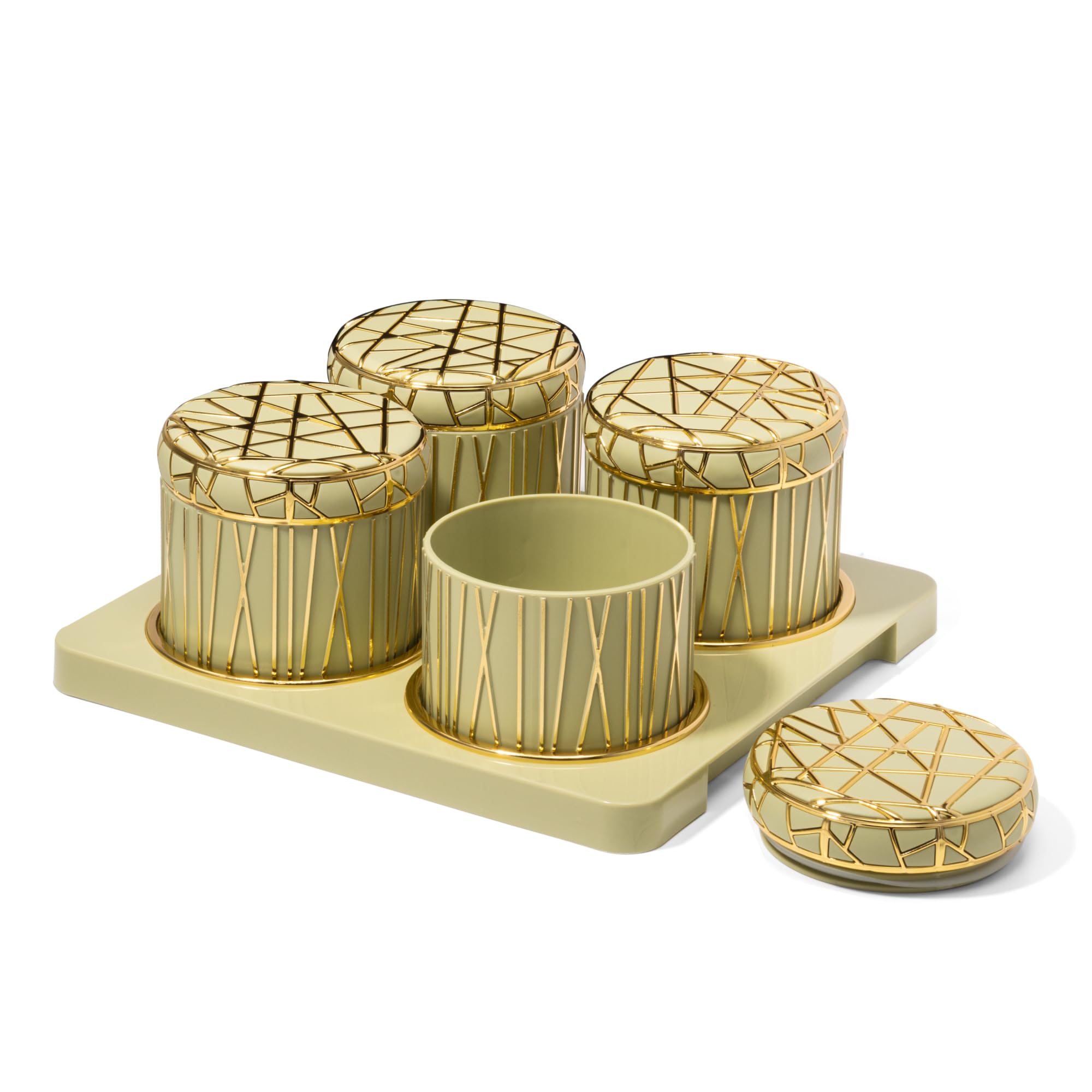 SELVEL Giving shape to life! Royal Linex Airtight Dry Fruit Container Tray Set - 4 Pieces (450Ml), Lime Green Polypropylene with Luxurious Gold Foil Embellishments Perfect for Diwali Gifting