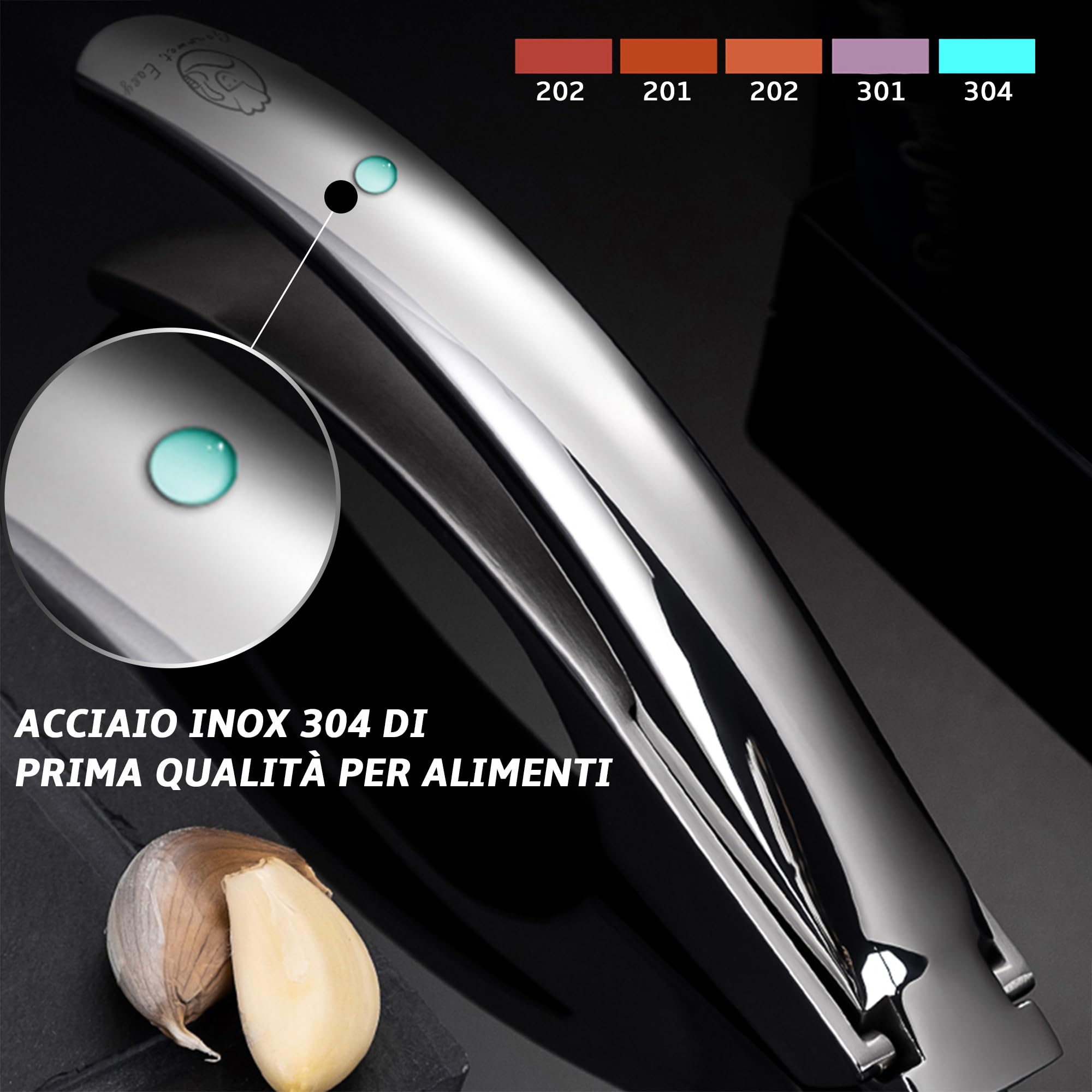 Gourmet Easy Schiaccia Aglio in Acciaio Inox, 2 Inserti, Cambio a Vita