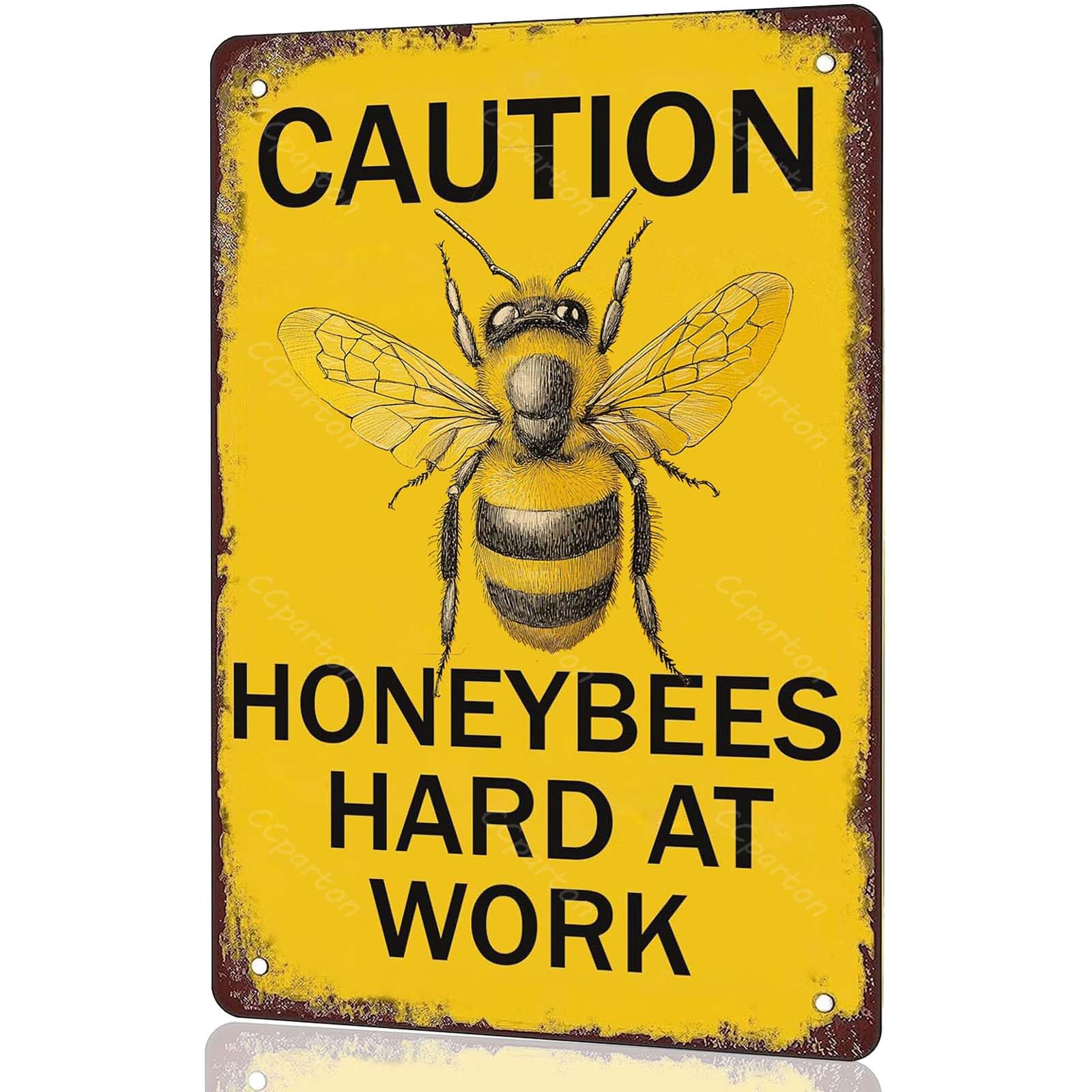 Yivxa Tin-245 Metal Tin Sign Caution Honey Bees Hard At Work Vintage Metal Sign For Home Outdoor Indoor Office Bar Yard Decor 8X12 Inch