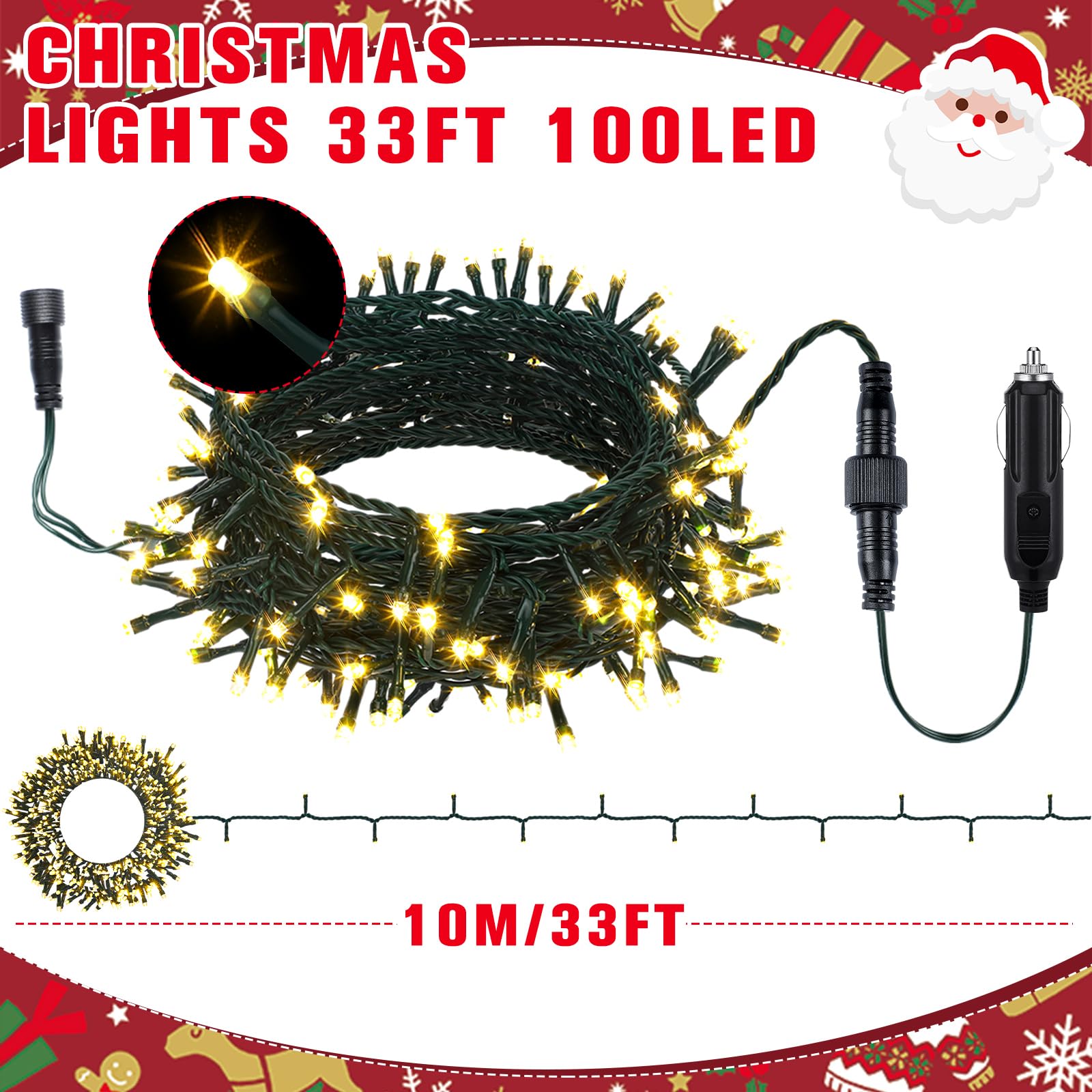 Aurelema Christmas in July 9,8 m Auto LED String Light Golf Cart Decorazioni Caldo Giallo Luce Stringa Impermeabile Atmosfera Kit di Illuminazione per Accessori Auto di Natale, 12 V