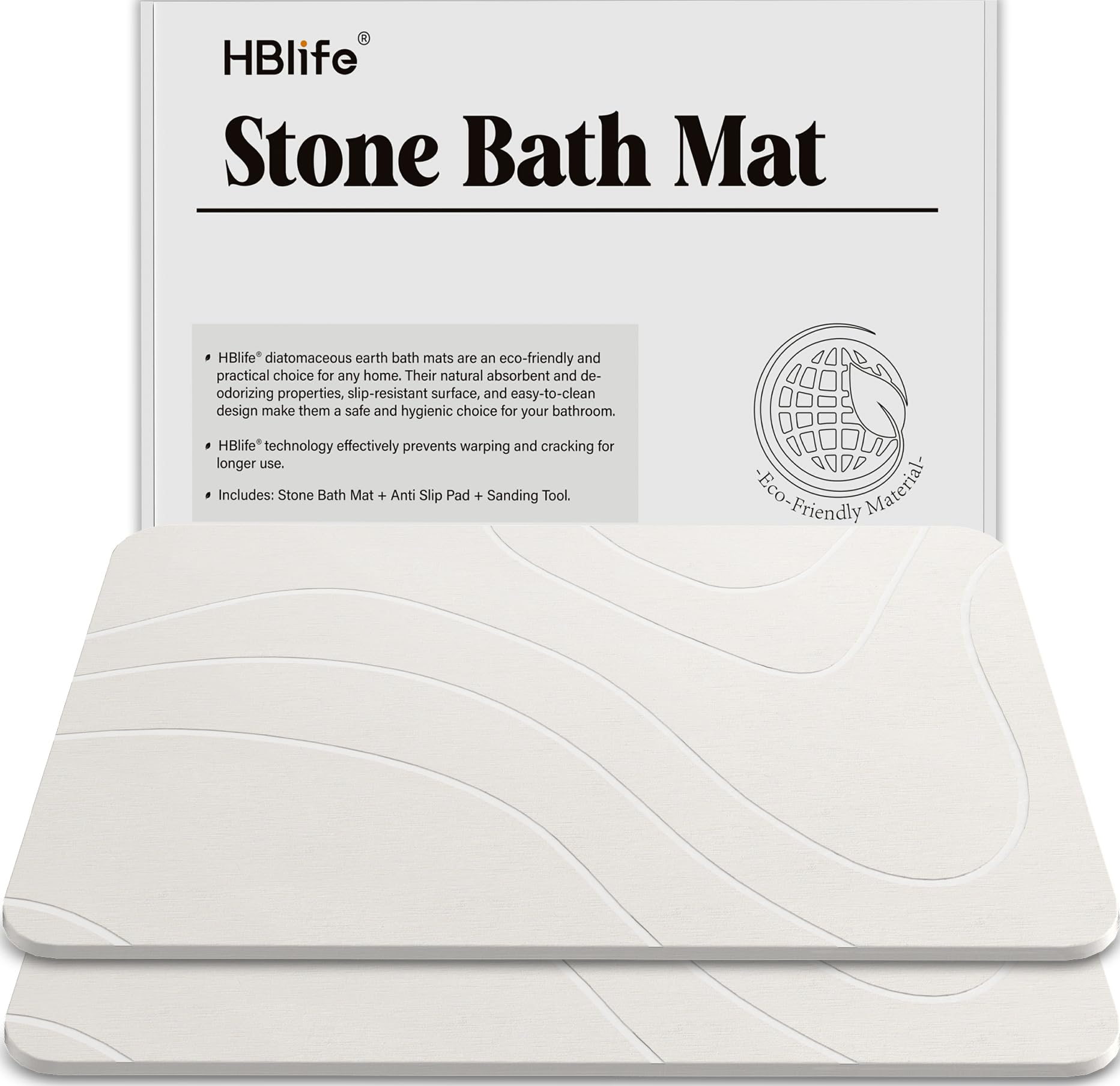 HBlife2 Pack Stone Bath Mat, Quick Dry Diatomite Stone Bath Mat for Bathroom, Natural Diatomaceous Earth Bath Stone Mat (23.5" X 15")