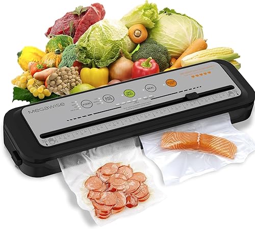 Miniatura 9 de MEGAWISE - Máquina selladora al vacío Potencia de succión de 80 kPa Incluye bolsas y cortador Selladora automática compacta de un solo toque