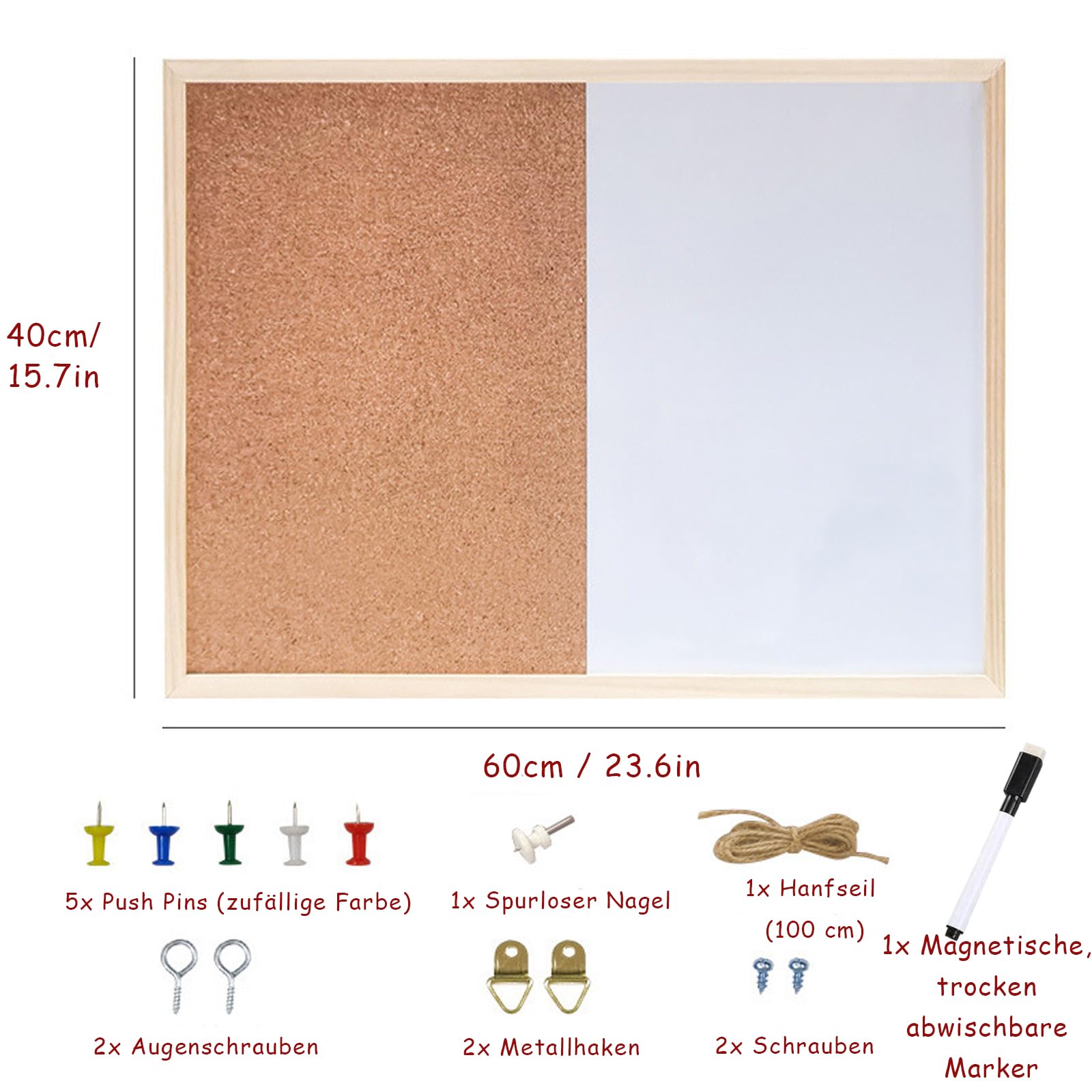 Lavagna magnetica in sughero, lavagna bianca, piccola bacheca lavabile a secco, 40 x 60 cm, lavagna visione, bacheca per pareti, casa, ufficio, dormitorio, obiettivo, lavoro remoto, 1 pezzo