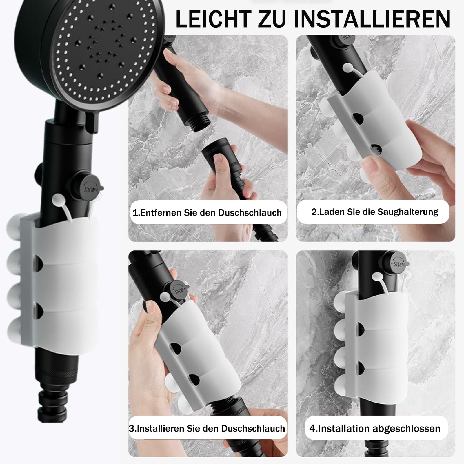 MIUPOO Duschhalterung ohne Bohren Silikon Saugnapf Handbrause Halterung Duschstabhalter Duschkopfhalter Wandhalterung Pinguin Cartoon Duschhalterung, 360° Verstellbar,2 Stücke