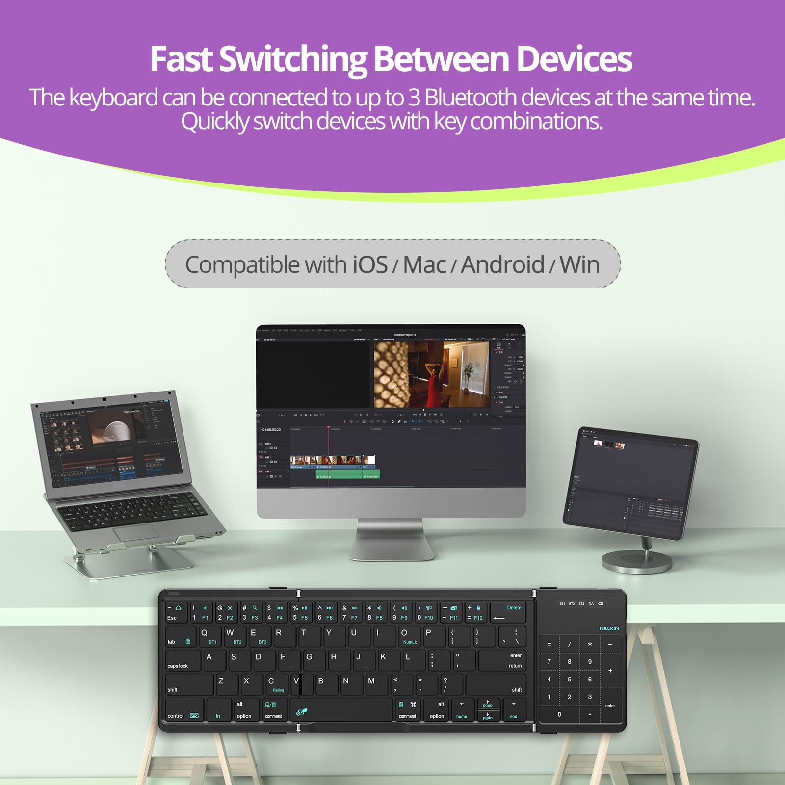 NILLKIN ワイヤレスキーボード テンキー付き Amazon | Nillkin (ニルキン) ポケット折りたたみ式キーボード タッチ