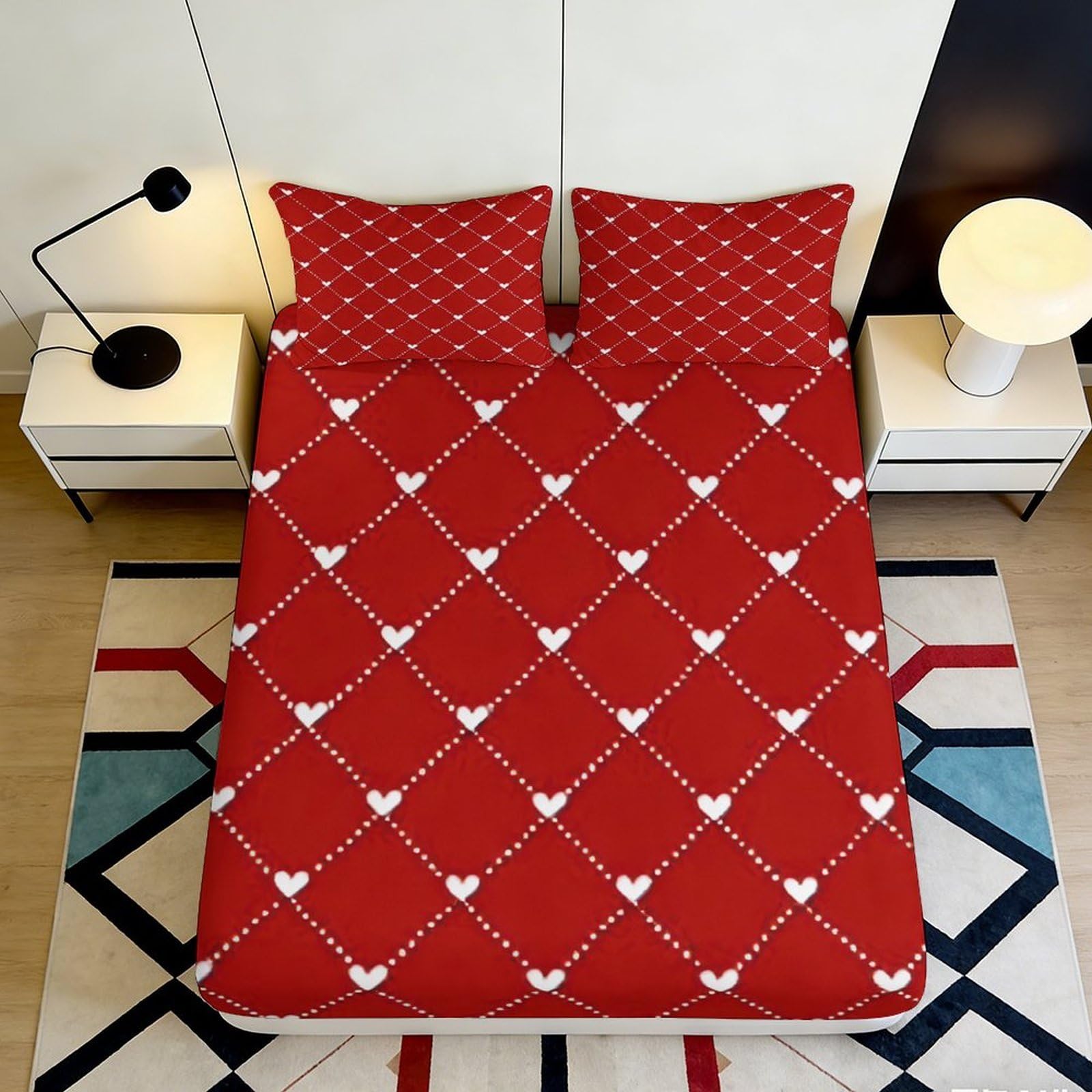 3D Printed Red Plaid Fitted Sheet Microfiber Deep Pocket for Bedroom Non-Slip Red Plaid Mattress Fitted Cover for Adults Teens 180x200x25cm