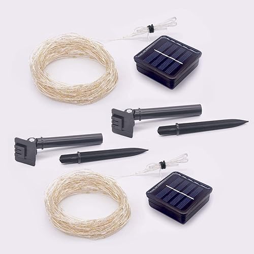 Miniatura 5 de Guirnalda de luces solares para exteriores, paquete de 2 luces solares de cobre de 33 pies de 100 L, 8 modos de luces parpadeantes para decoración