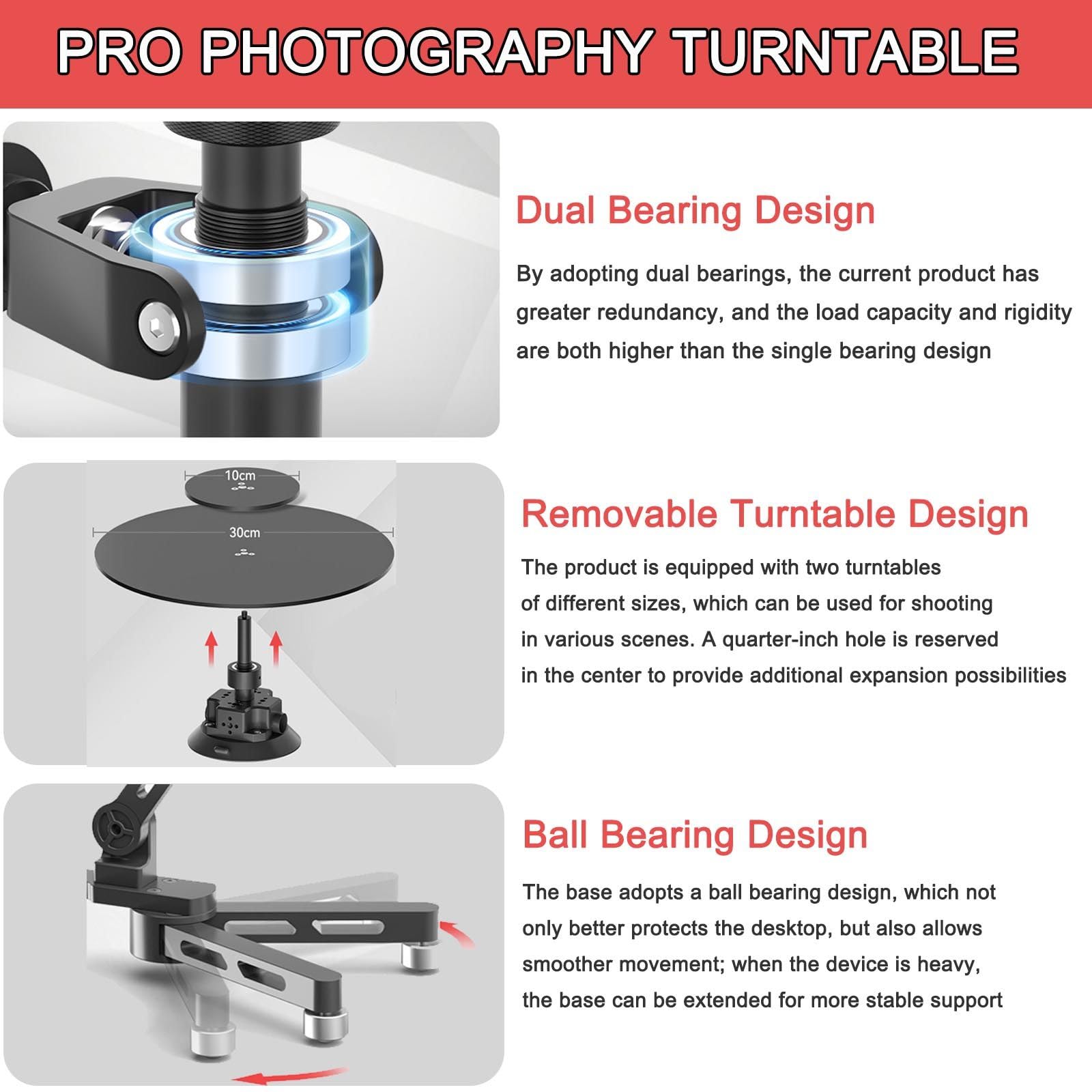 Slider Per Fotocamera Girevole A 360 Gradi | Piatto Girevole Pro Per Fotografia| Giradischi Girevole A 360 Gradi | Piattaforma Video Fotografico +Base A Ventosa +Scatola Portaoggetti ,Black
