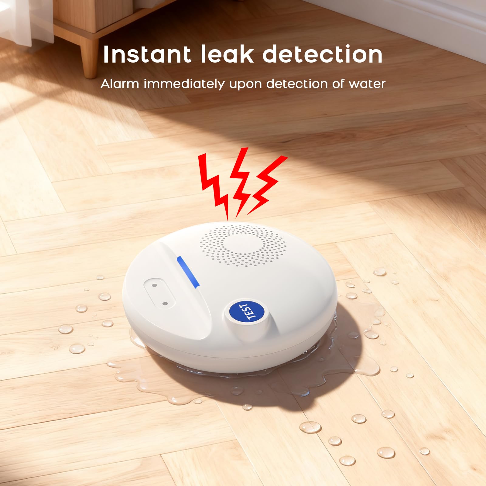 PGST Détecteur de Fuite d'eau Connecté WiFi 2.4GHz, Capteur de Fuite d'eau Hautes Sensibilités IP67 avec Alerte Sonore 100dB, Compatible Tuya Smart Life APP, Mensuel pour Cuisine, Salle de Bain