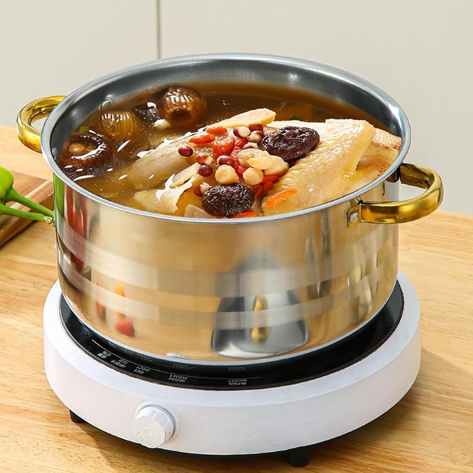 Edelstahl-Kochgeschirr-Set | Edelstahl-Töpfe | 10-teiliges Kochgerät | Töpfe Pfannen Set | Antihaft geeignet für Induktion für Suppe Nudeln Eintopf Camping Haushalt Schlafsaal Wohnung