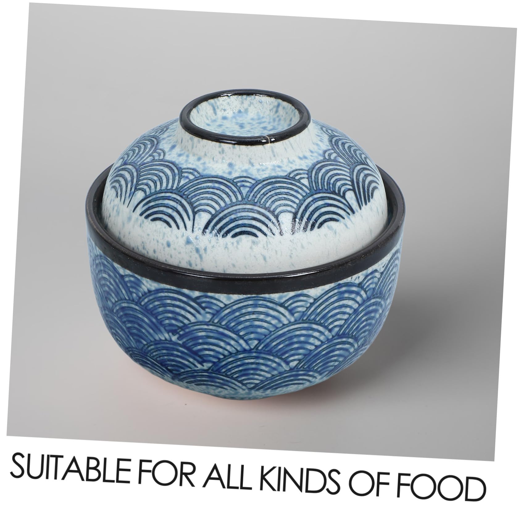 Cuenco Japonés para Sopa con Tapa, 1 Juego de Cerámica Azul | Acabado Liso sin Rebabas, Incluye Cuchara, Formato Multifunción para Ramen y Aperitivos