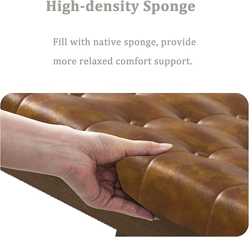 Miniatura 5 de Banco de entrada tapizado, banco de dormitorio, banco de comedor con patas de madera maciza y botones acolchados, banco otomano de lino para sala de