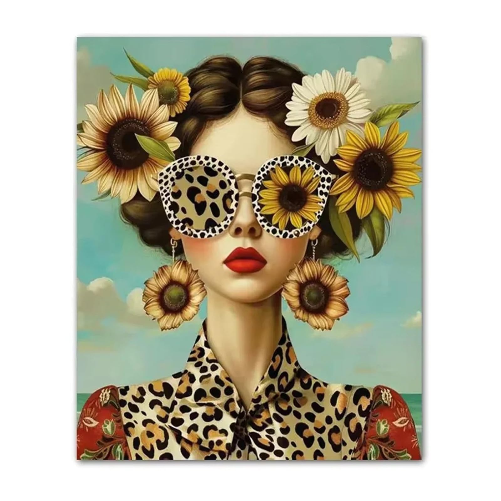Xenite A Wall Rt Canvas Prints Beautiful Woman With Glasses Flower Posters Nd Prints On The Canvas Prints Modern Rt Woman Wall Paintings Room Decor(,30X40cm)