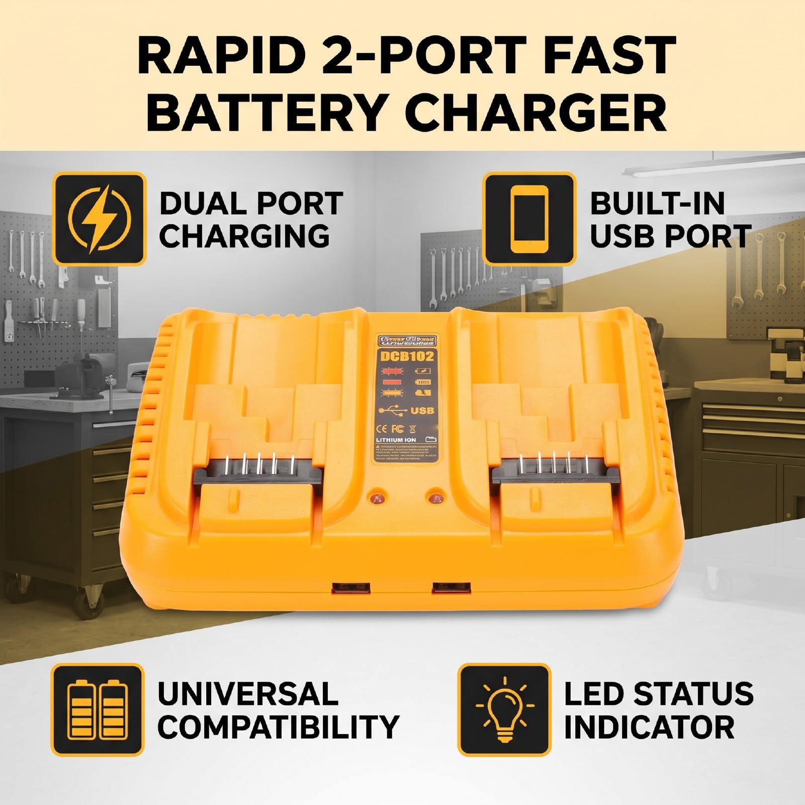 Fafeicy Estación de Carga de Batería Rápida de 2 Puertos, Indicador LED 6A USB