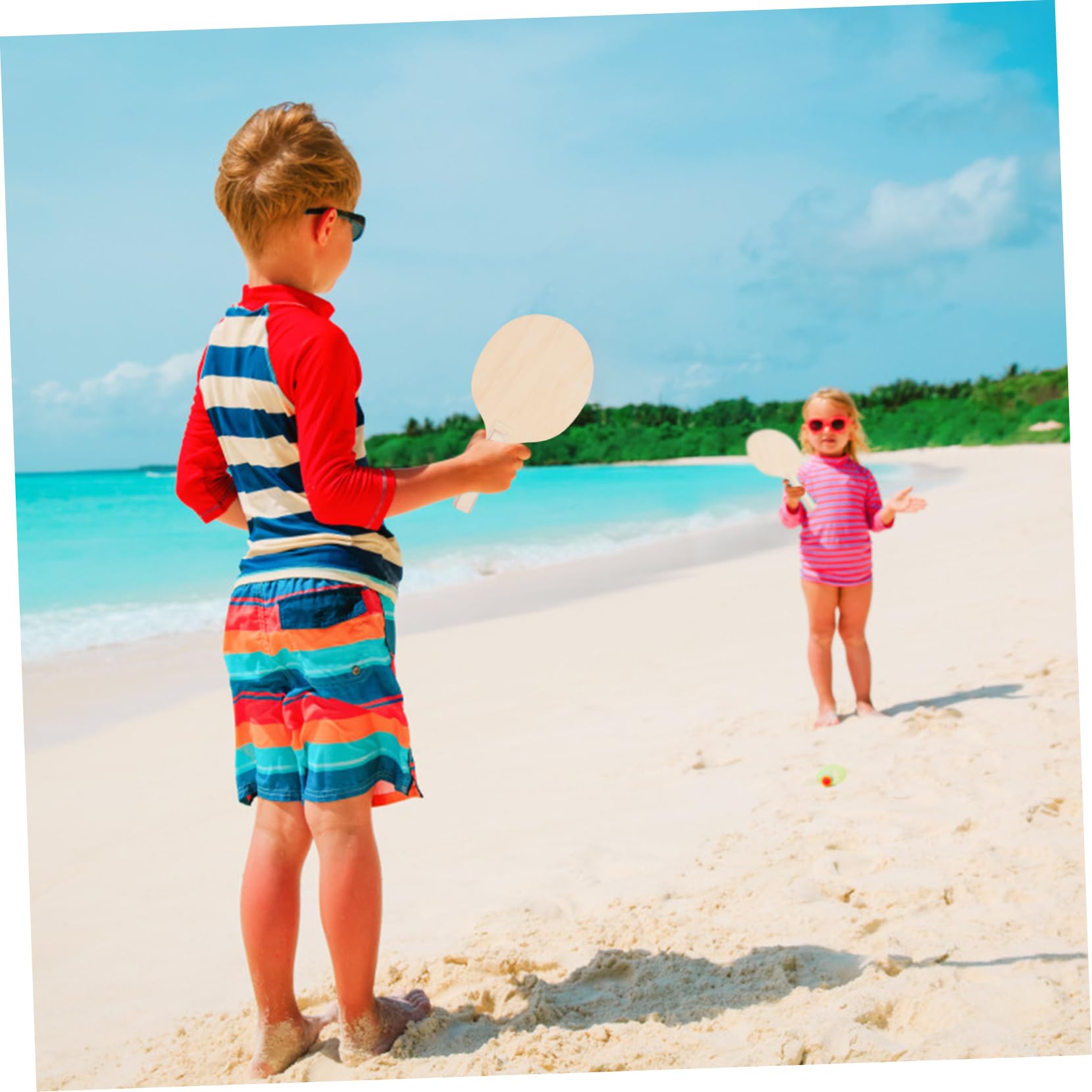 Set di Racchette da Badminton e Palla Spiaggia 4 Pezzi in Legno | Atmosfera Estiva, Giochi per Spiaggia e Gioco Spiaggia, Marrone, Portatile e Leggero